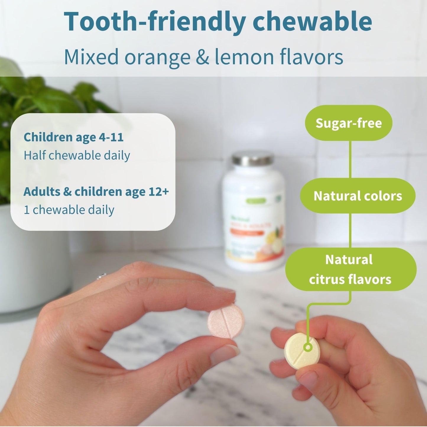 Igennus Healthcare Nutrition Vitamin C Chewable 250-500mg Gentle & Buffered for Kids & Adults, 120 Count