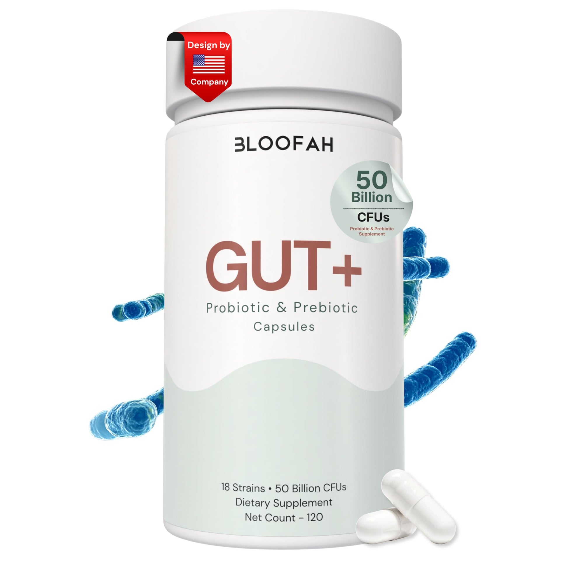 Bloofah Gut+ Probiotics for Women, 50 Billion CFU, 18 Strains, 120 Capsules