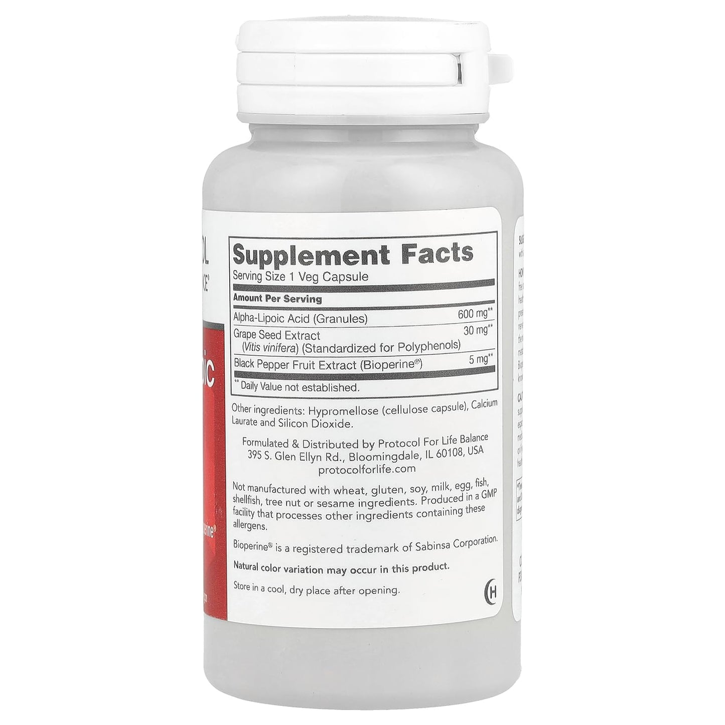 Protocol for Life Balance Alpha Lipoic Acid 600mg Plus 60 Capsules
