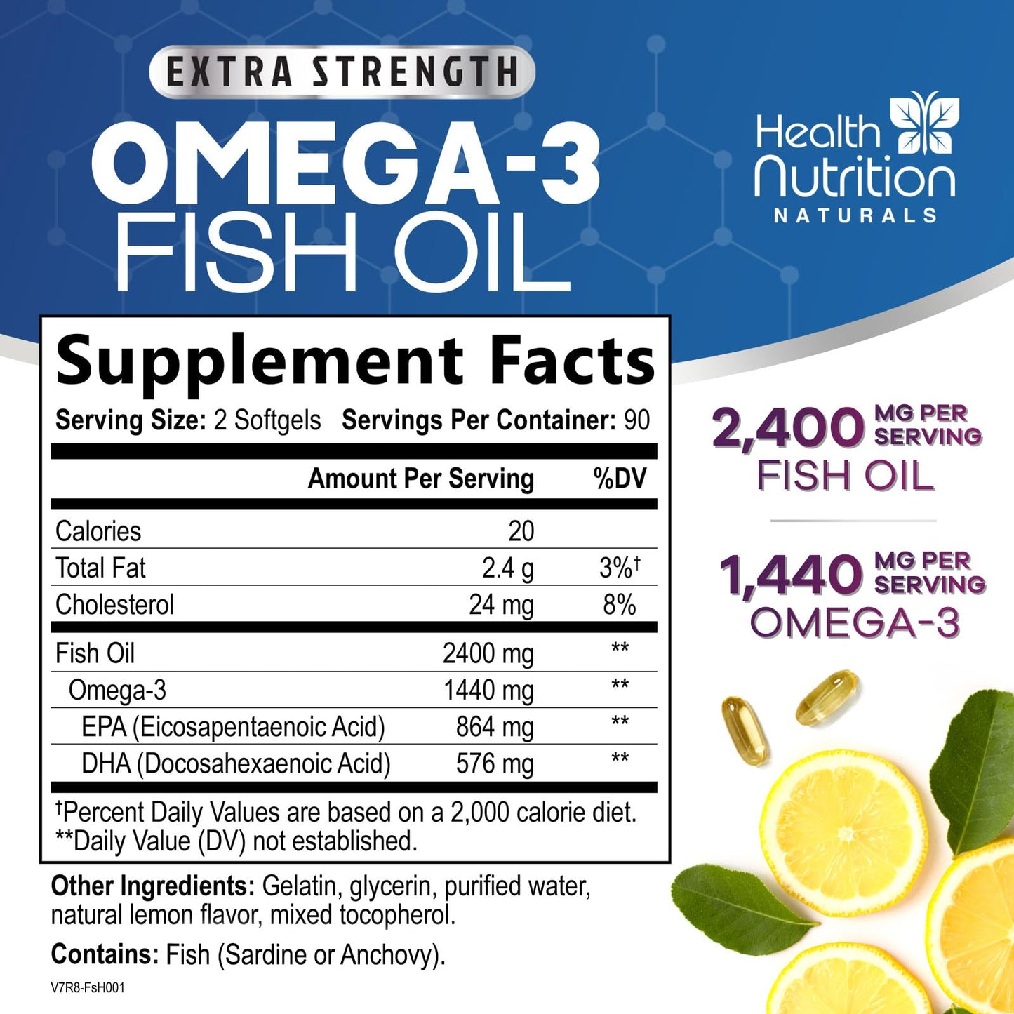 Health Nutrition Naturals Omega-3 Fish Oil, 180 Softgels