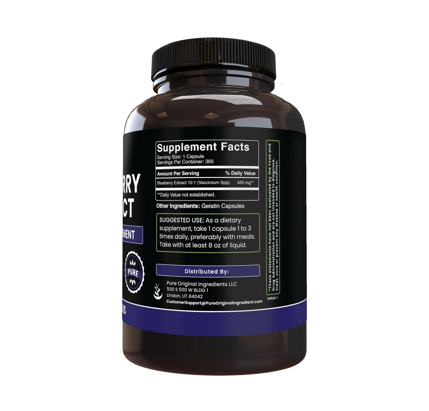 PURE ORIGINAL INGREDIENTS Blueberry Extract 365 Capsules