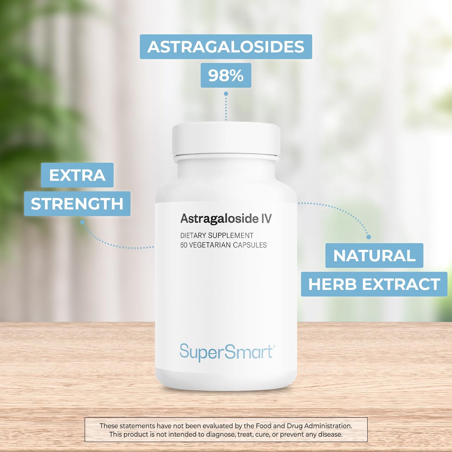 Supersmart Astragaloside IV 98% 100 mg Astragalus Root Extract Antioxidant Supplement Capsule, 60 Vegetarian Capsules