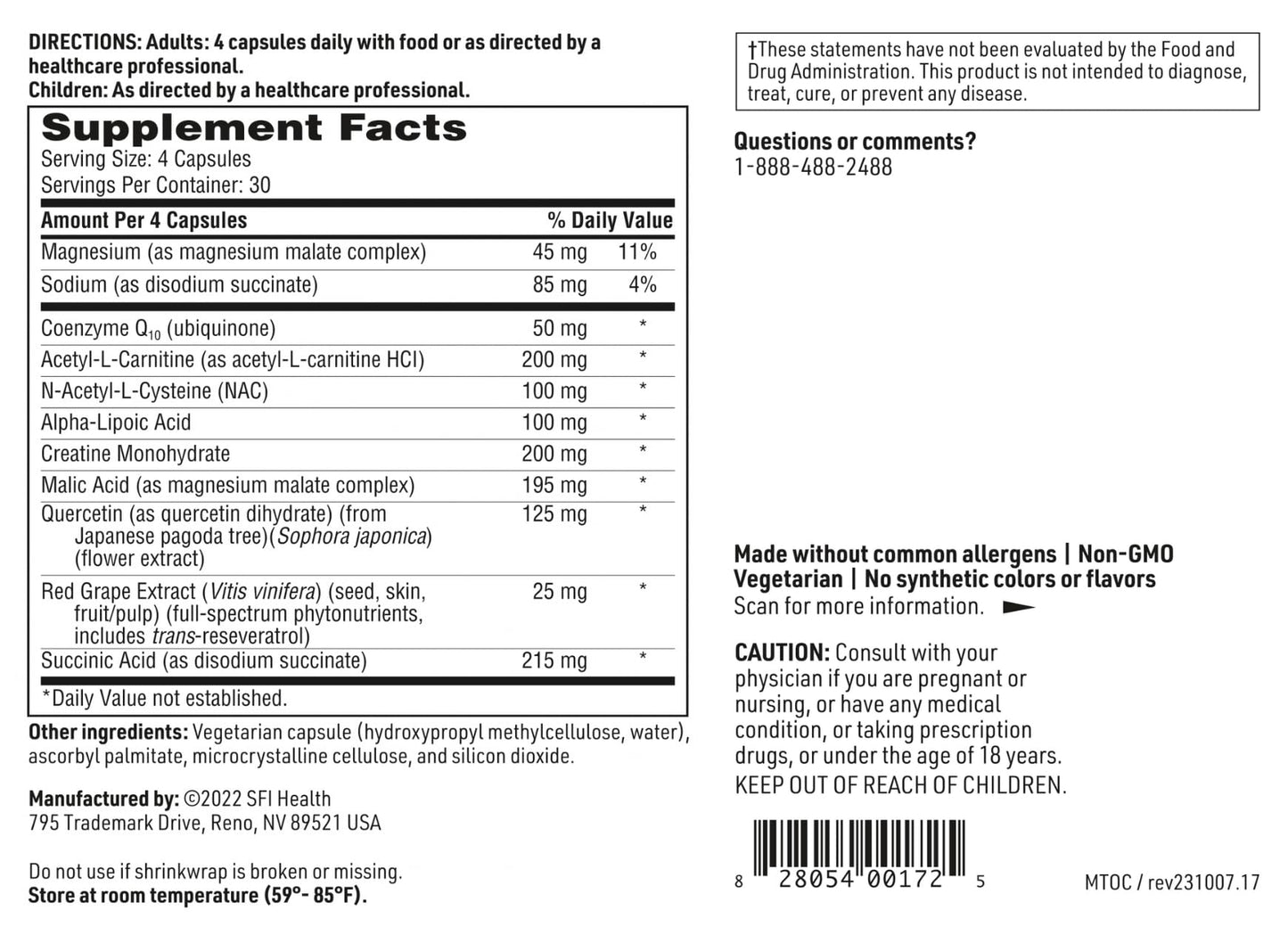 SFI Health Mitothera Capsule Formula - Mitochondrial Energy Support with Alpha-Lipoic Acid, Quercetin & CoQ10 - Soy Free, 120 Capsules