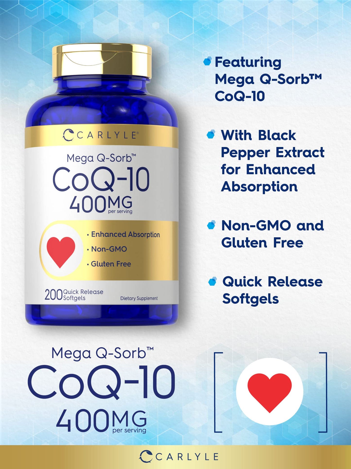 Carlyle CoQ10 400mg Softgel, 200 Count