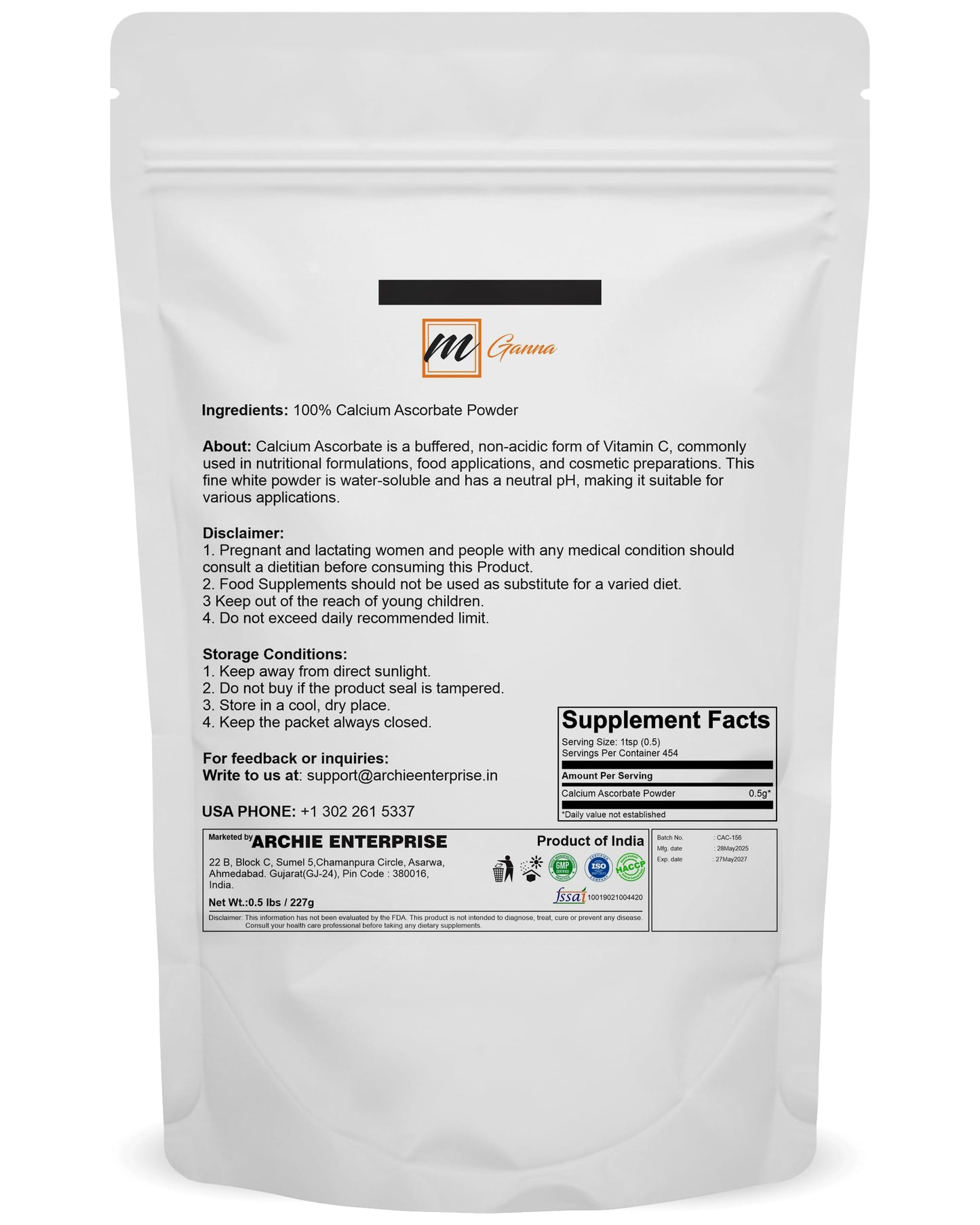 mGanna Calcium Ascorbate Powder 8 oz