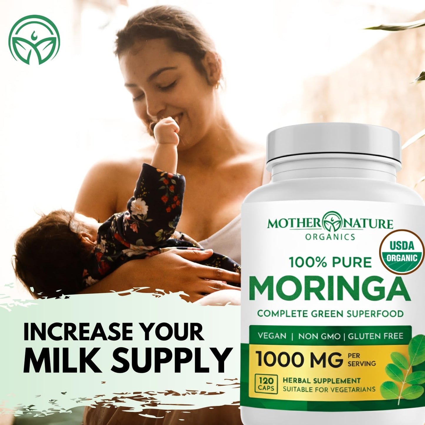 Mother Nature Organics Superfoods for Organic Living Moringa Leaf Capsules 120