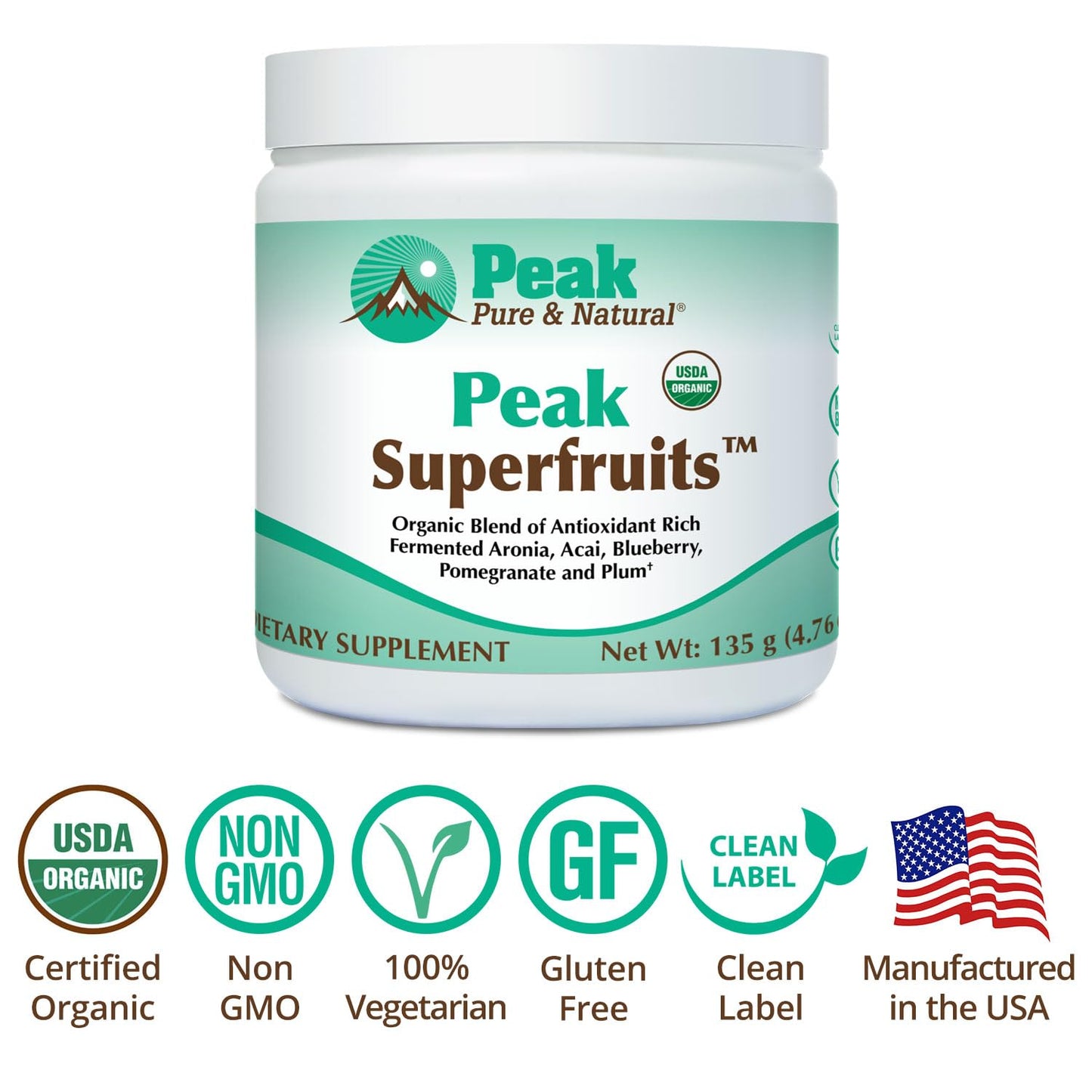 Peak Pure & Natural Peak Organic Superfruits Polyphenol Rich Superfood Powder, 4.76 oz