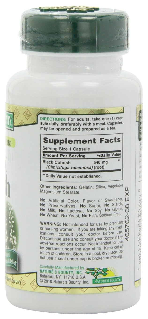 Nature's Bounty Black Cohosh 540mg Capsules, 200 Capsules