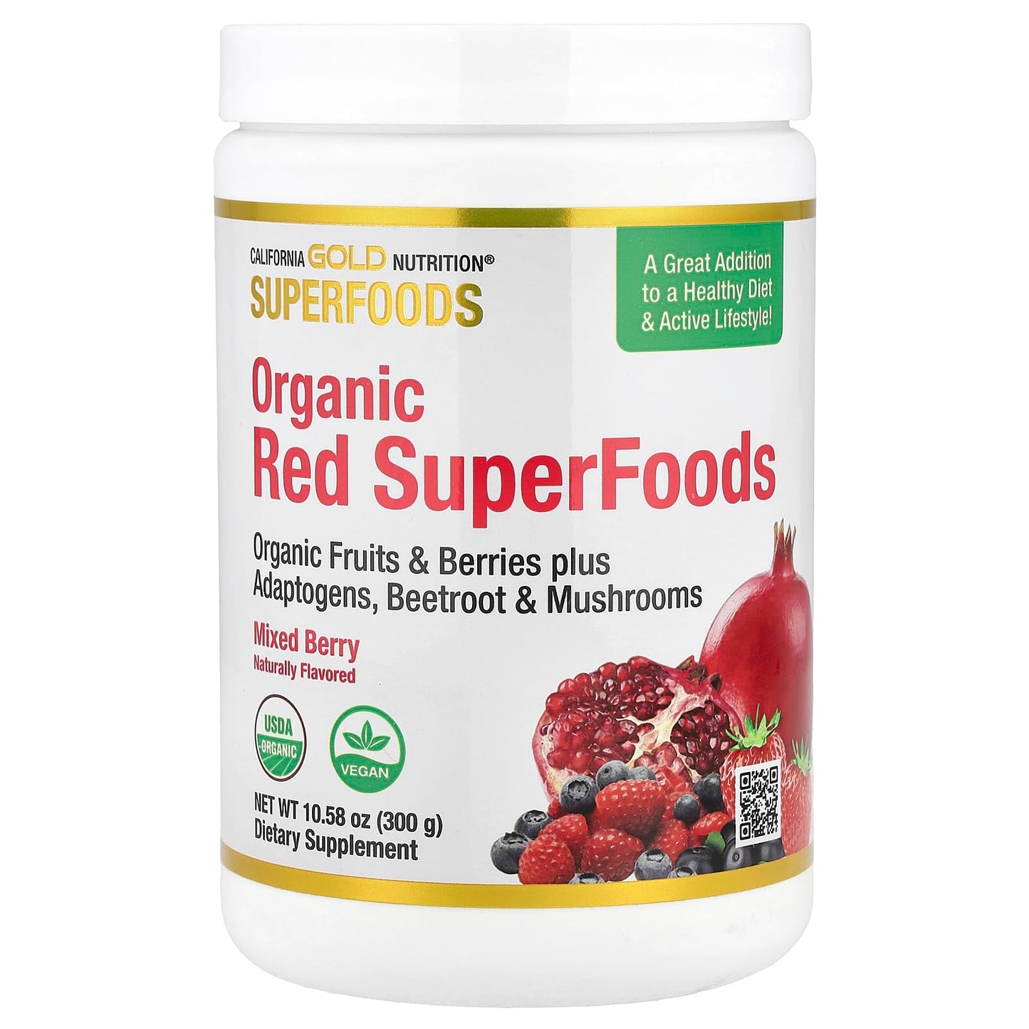 California Gold Nutrition Organic Red Superfoods Powder, Mixed Berry, 10.58 oz