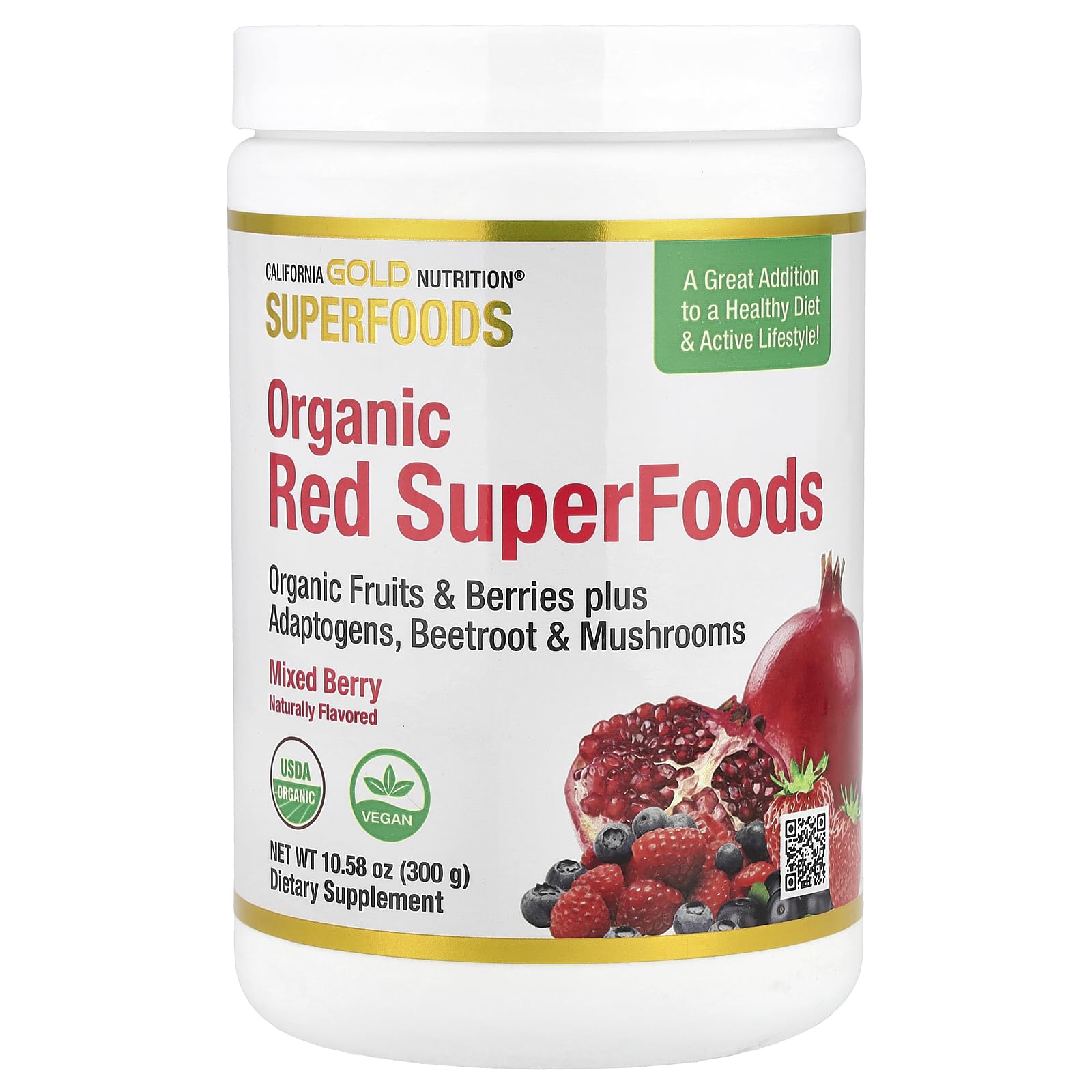 California Gold Nutrition Organic Red Superfoods Powder, Mixed Berry, 10.58 oz