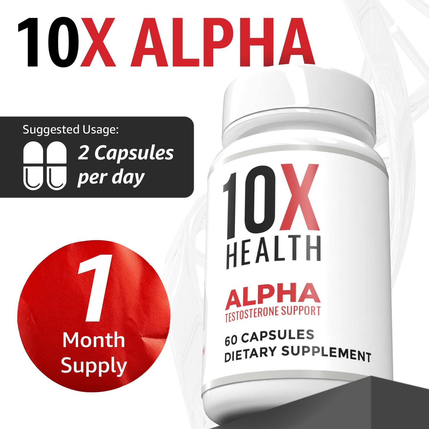 10X Health System Alpha Testosterone Supplement for Men Capsules, 60 Count