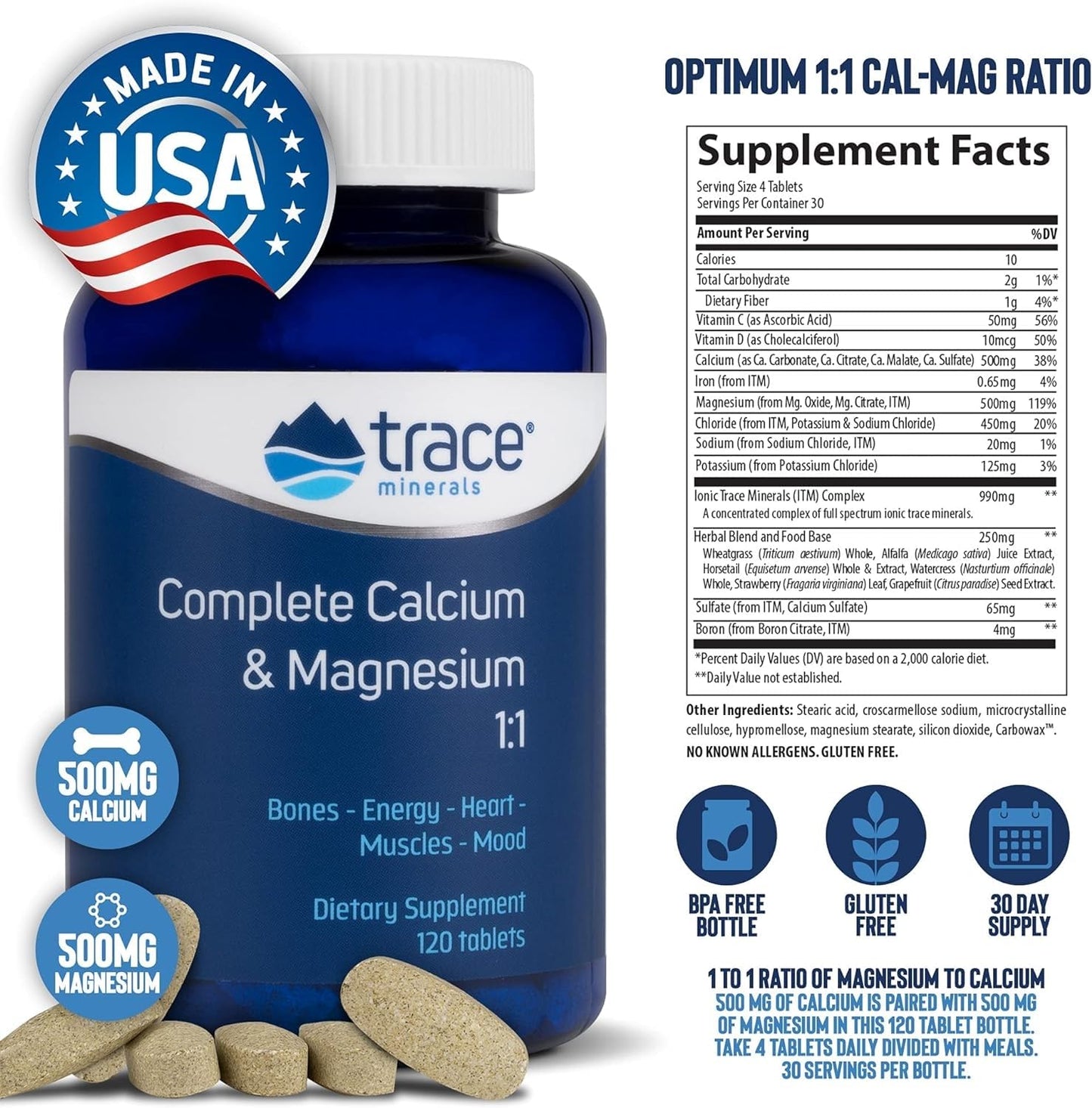 Trace Minerals Complete Calcium & Magnesium 1:1 Tablets 120