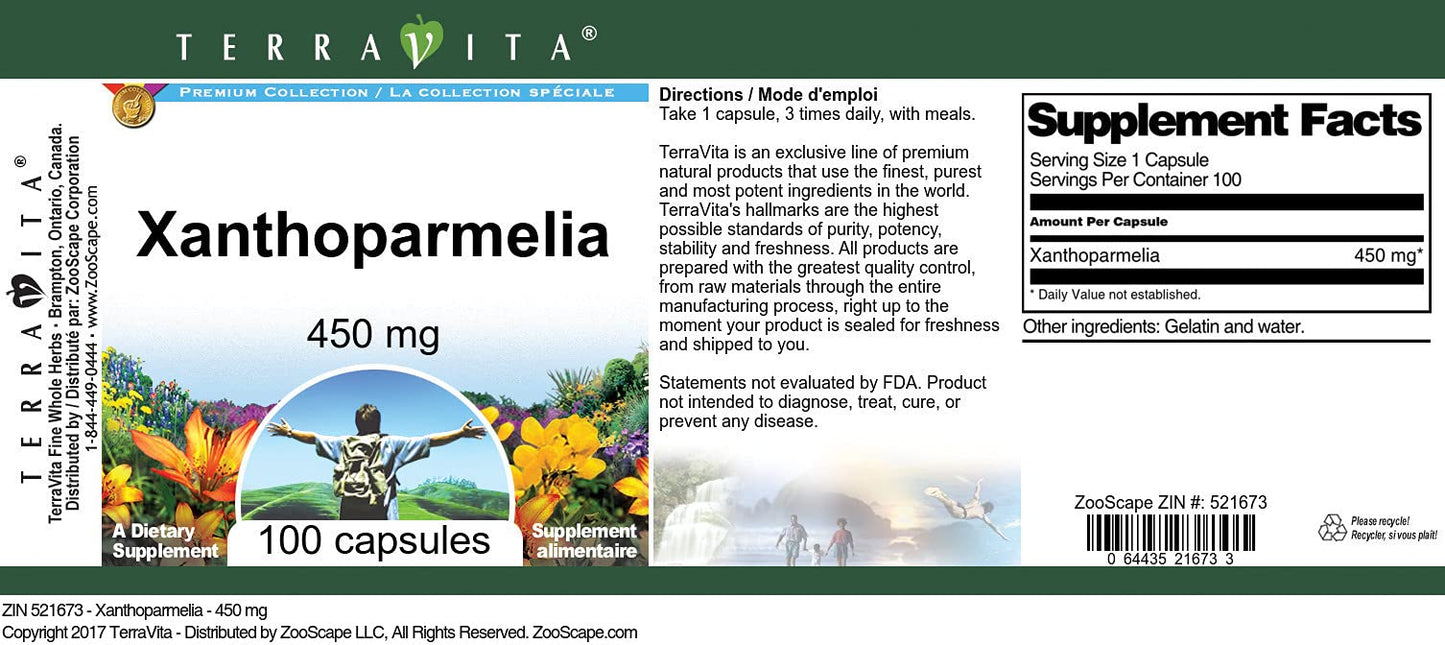 Terravita Xanthoparmelia 450 mg Capsules, 100 Count