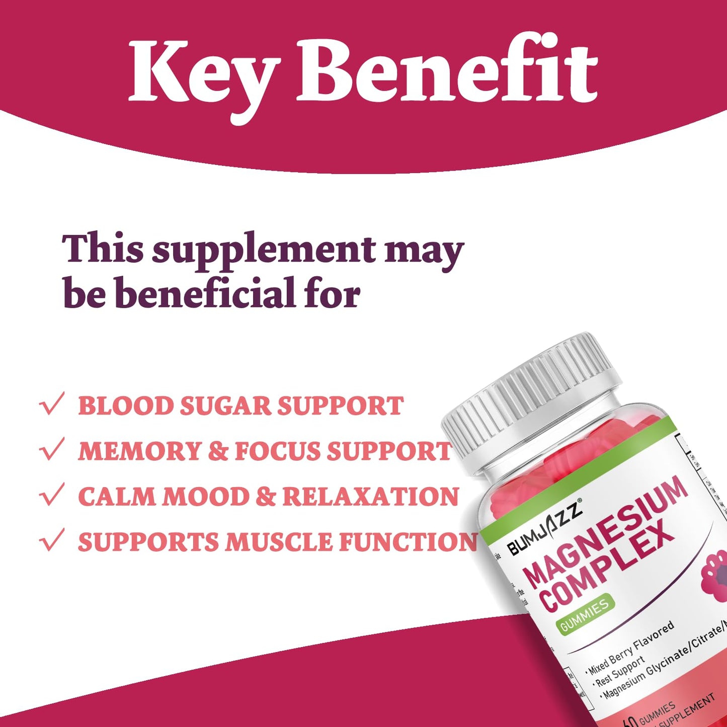 Bumjazz Magnesium Complex Gummies 800mg 60 Count