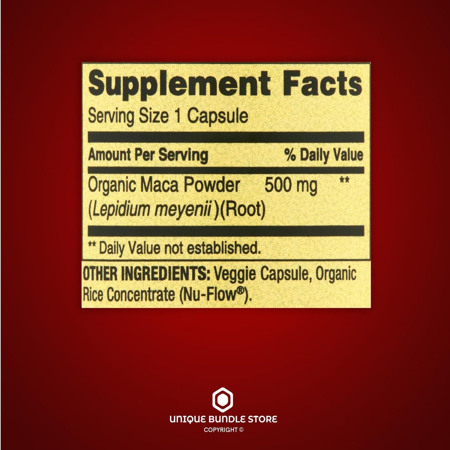 Unique Bundle Store Maca 500mg Vegetarian Capsules, 180 Count