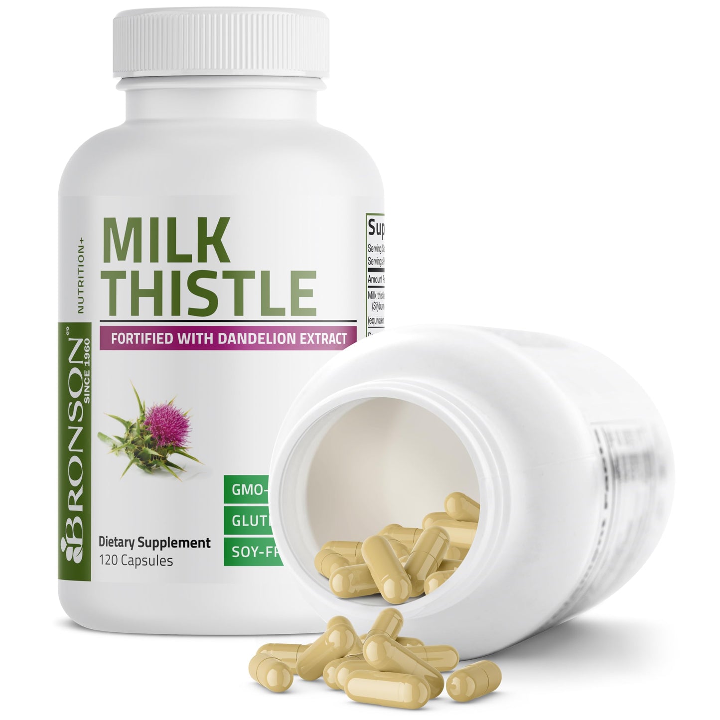 Bronson Milk Thistle Silymarin Marianum & Dandelion Extract, 120 Capsules