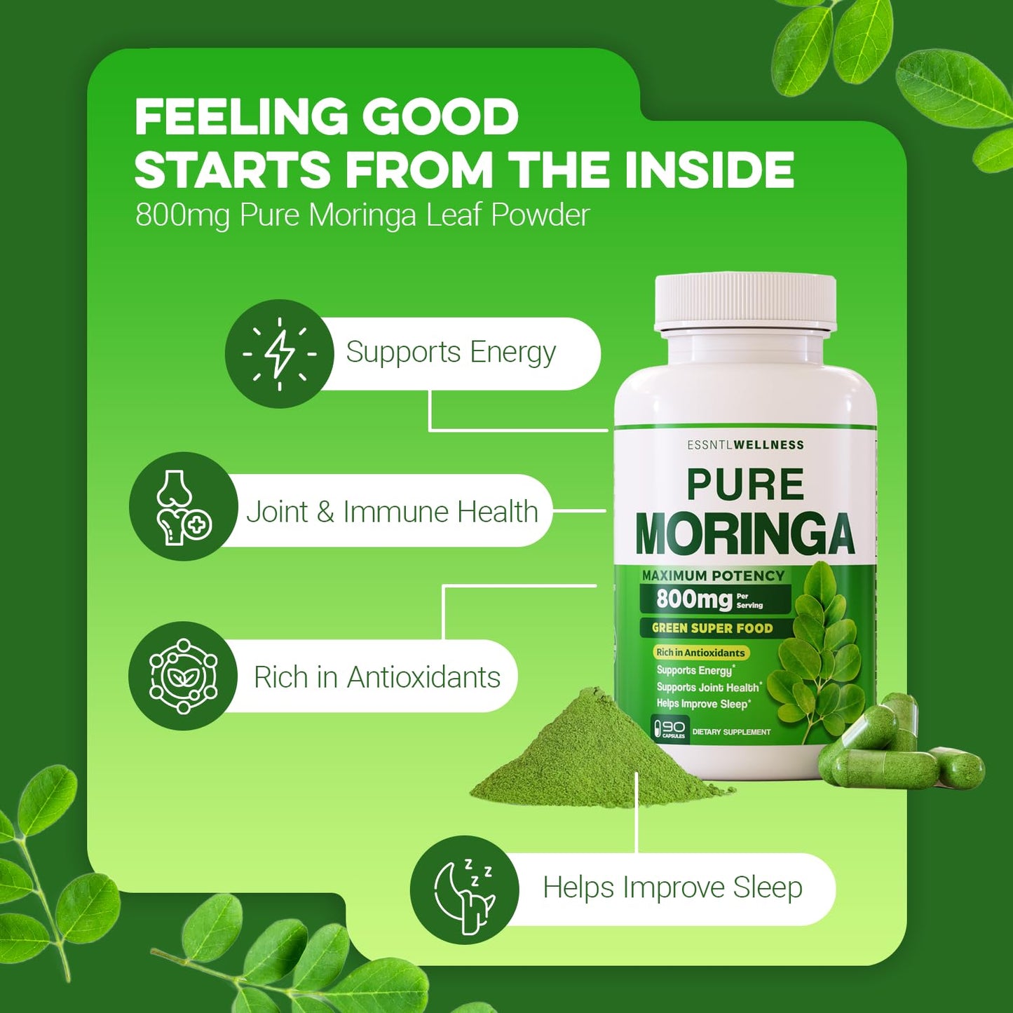 ESSNTLWELLNESS Moringa 800mg Capsules 90 Count