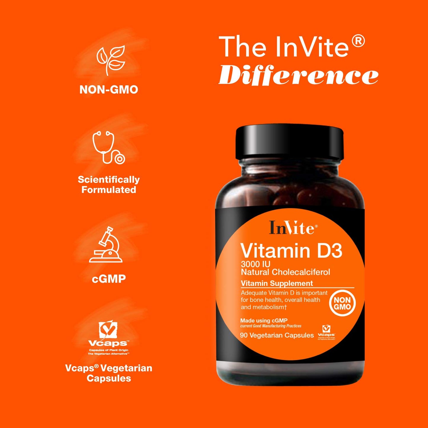 Invite Health Vitamin D3 3000 IU Capsule 90 Capsules