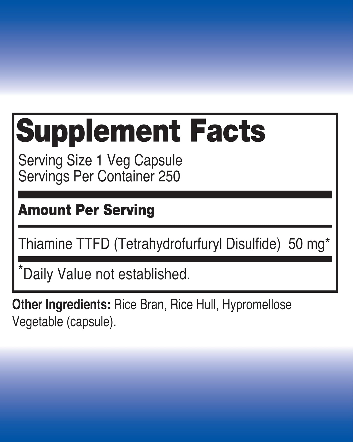 The One Pill Integrative Healing Vitamin B1 Thiamine TTFD Capsules 50mg 250 Count