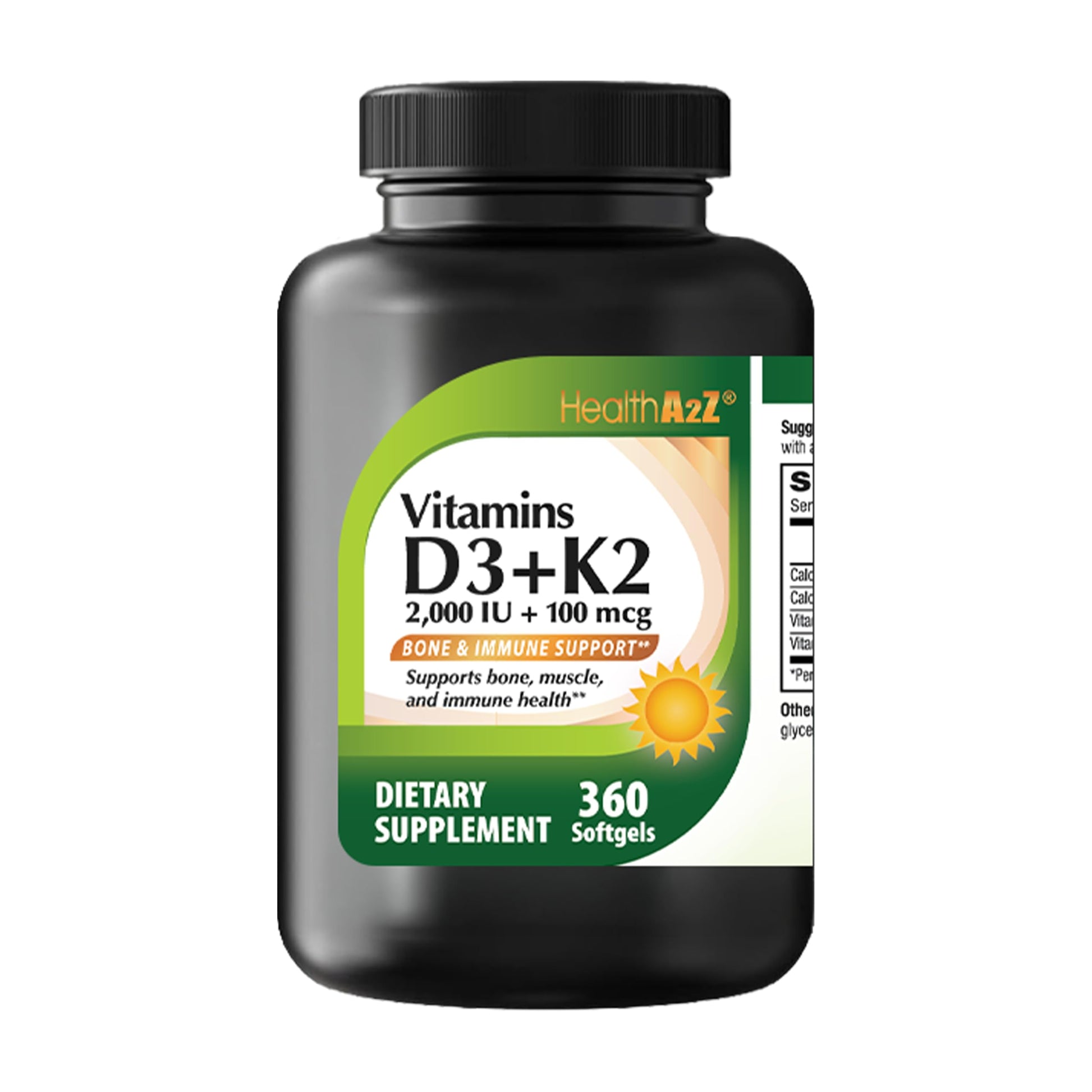 HealthA2Z Vitamin D3 (2,000 IU) + K2 (100mcg) Softgels, 360 Count