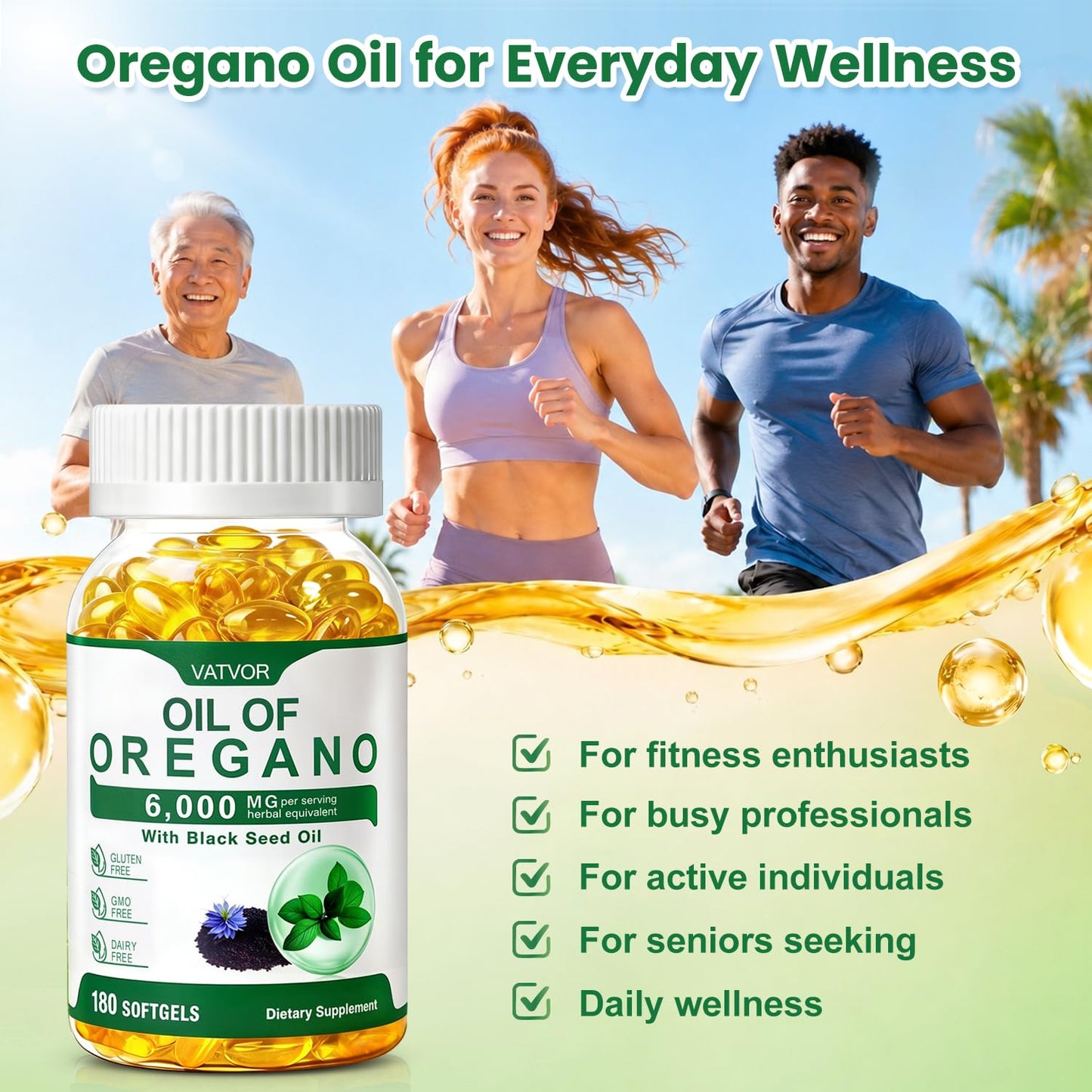 Vatvor Oil of Oregano with Black Seed Oil Softgels, 180 Count