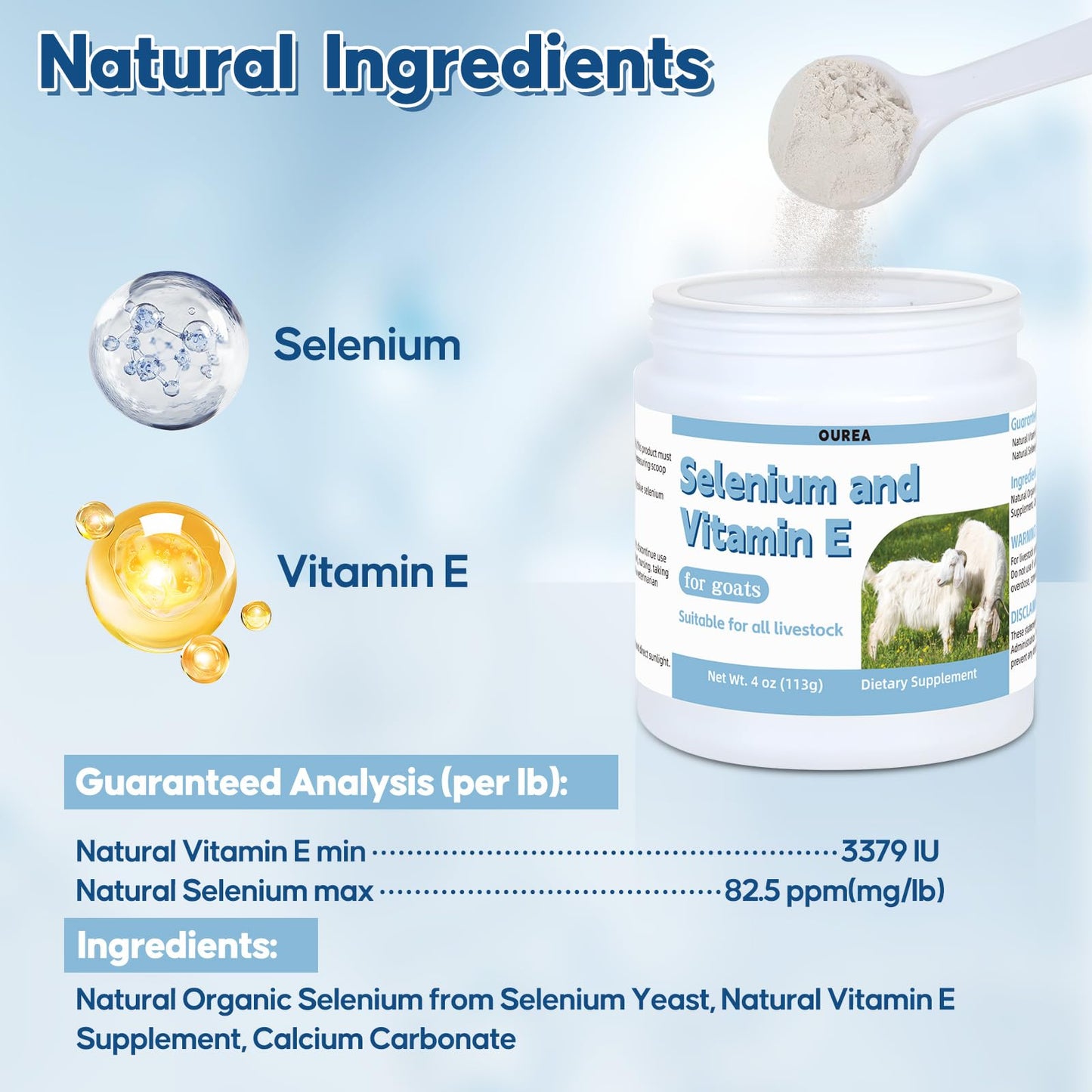 Ourea Selenium & Vitamin E Powder for Goats, 1 oz