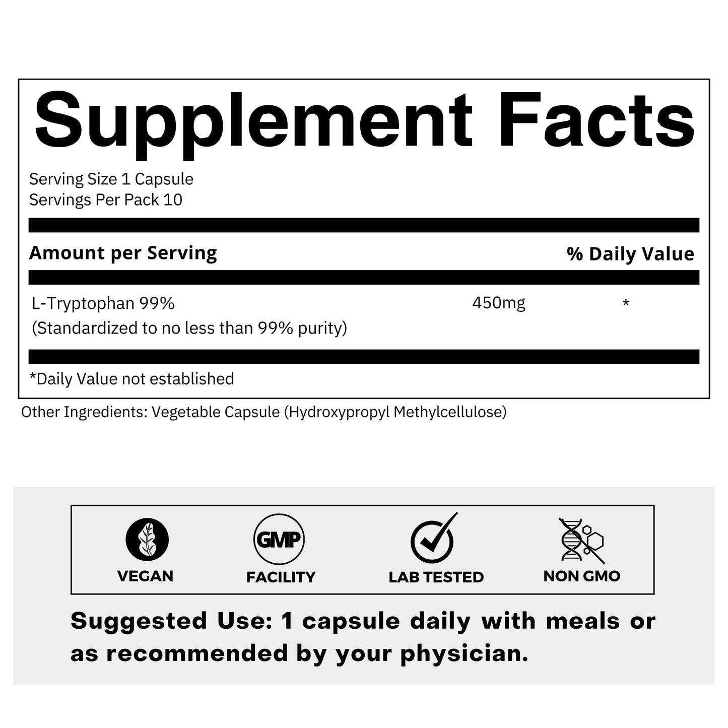 FOLIUS LABS Clean Label L-Tryptophan Supplement 450mg – Essential Amino Acid – Supports Restful Sleep and Relaxation, Capsules, 10 Count