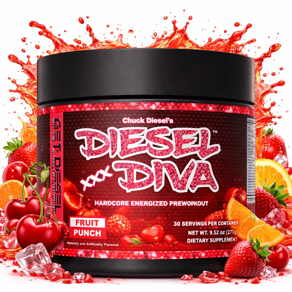 GET DIESEL NUTRITION DIESEL DIVA Pre Workout Powder Energizer, Potent Mental Focus, Endurance with Caffeine, Green Tea, Beta Alanine, B-Vitamins, BCAAs, 11.64 Ounce