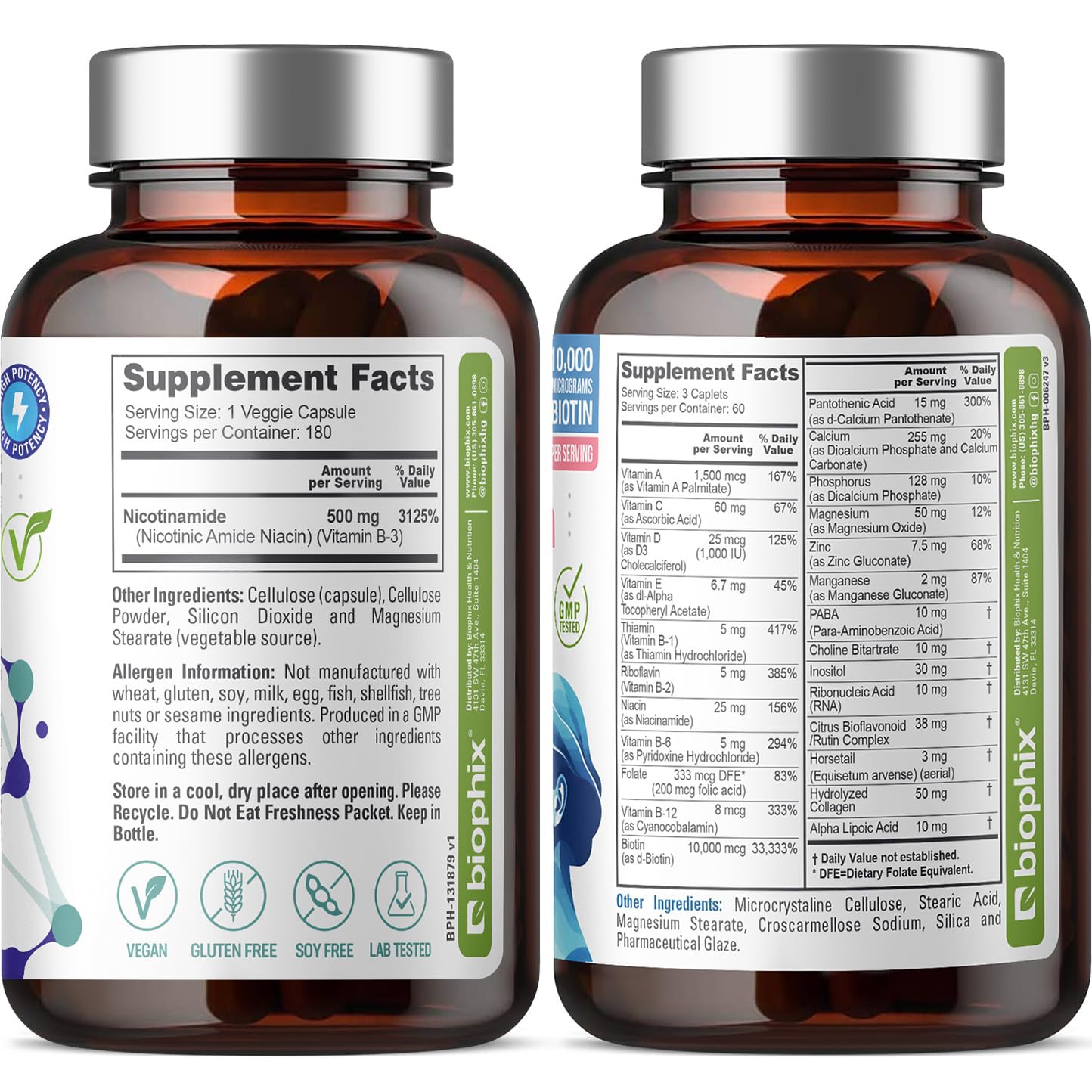 Biophix B-3 Nicotinamide 500 mg Capsules, 180 Count
