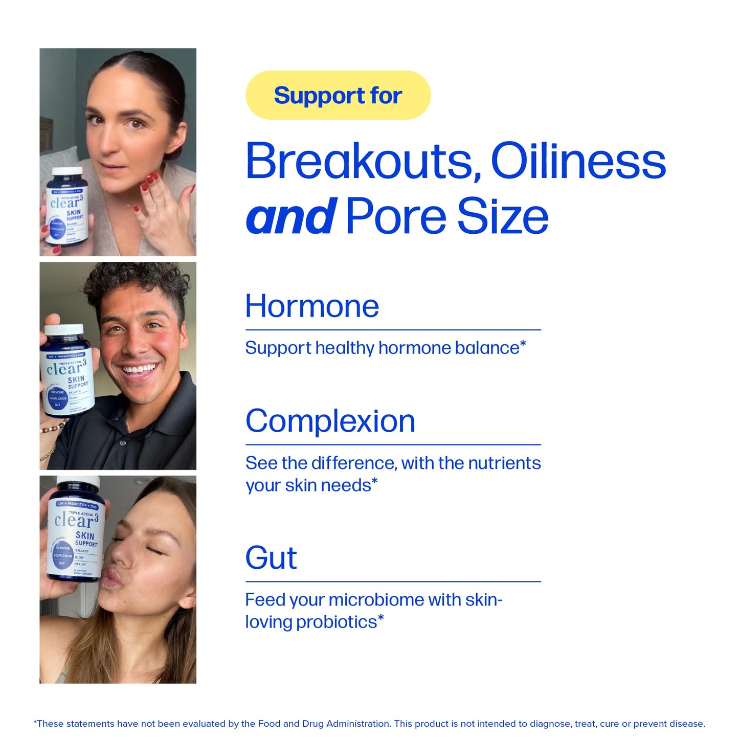 SMNutrition Clear Skin Supplement with Zinc, DIM & Probiotics, 120 Capsules