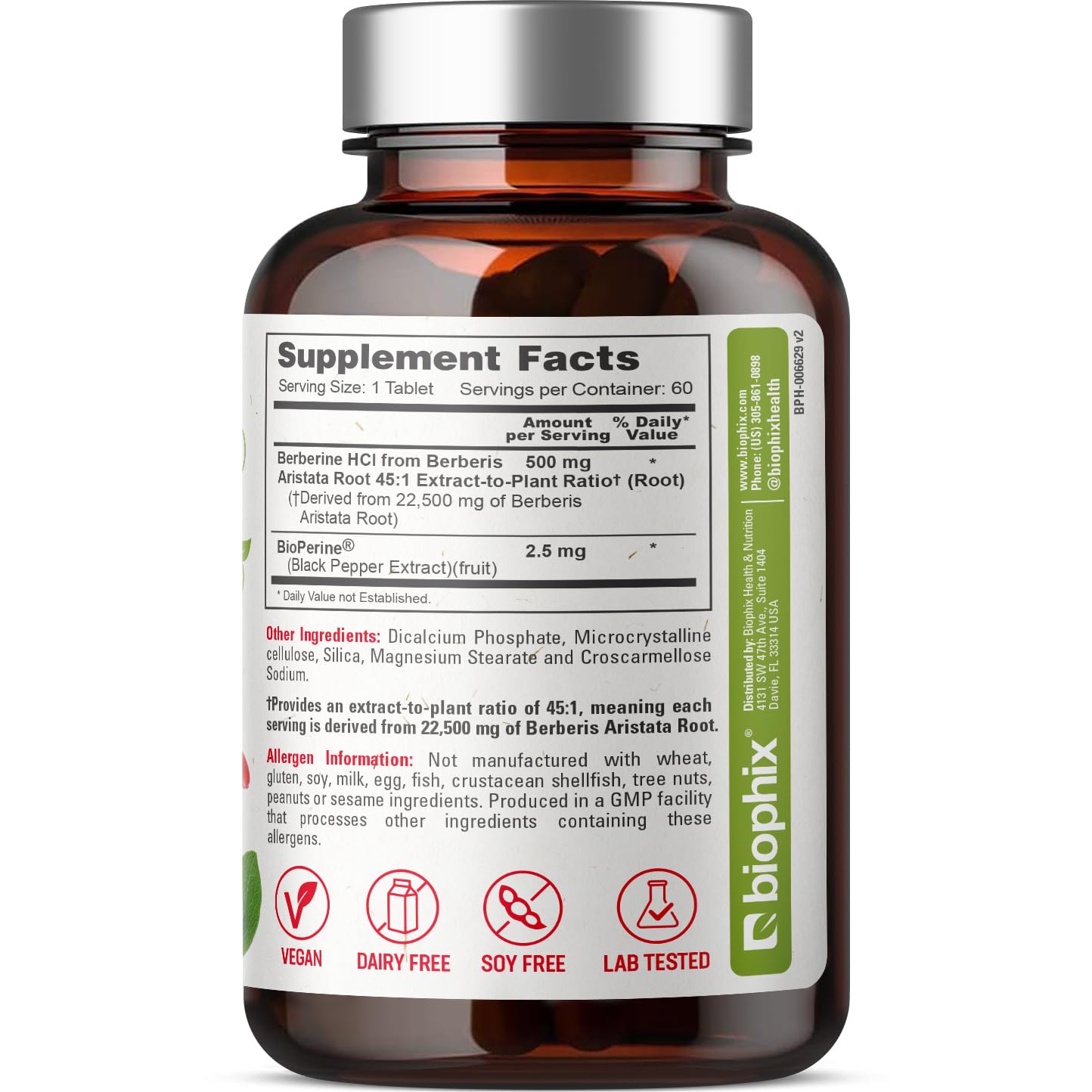 biophix Berberine High Absorption with Bioperine 22,500 mg Tablets, 60 Count