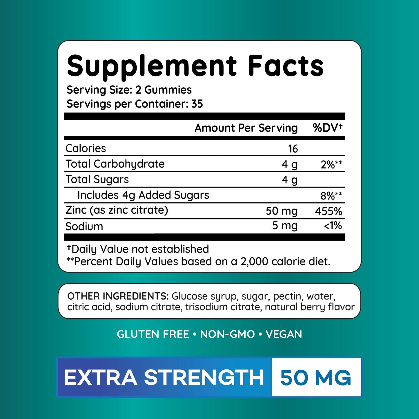 PAYÉ Zinc Gummies 50 mg, Daily Support, Immune System*, Enzyme Functions*, Natural Energy*, 70 Gummies