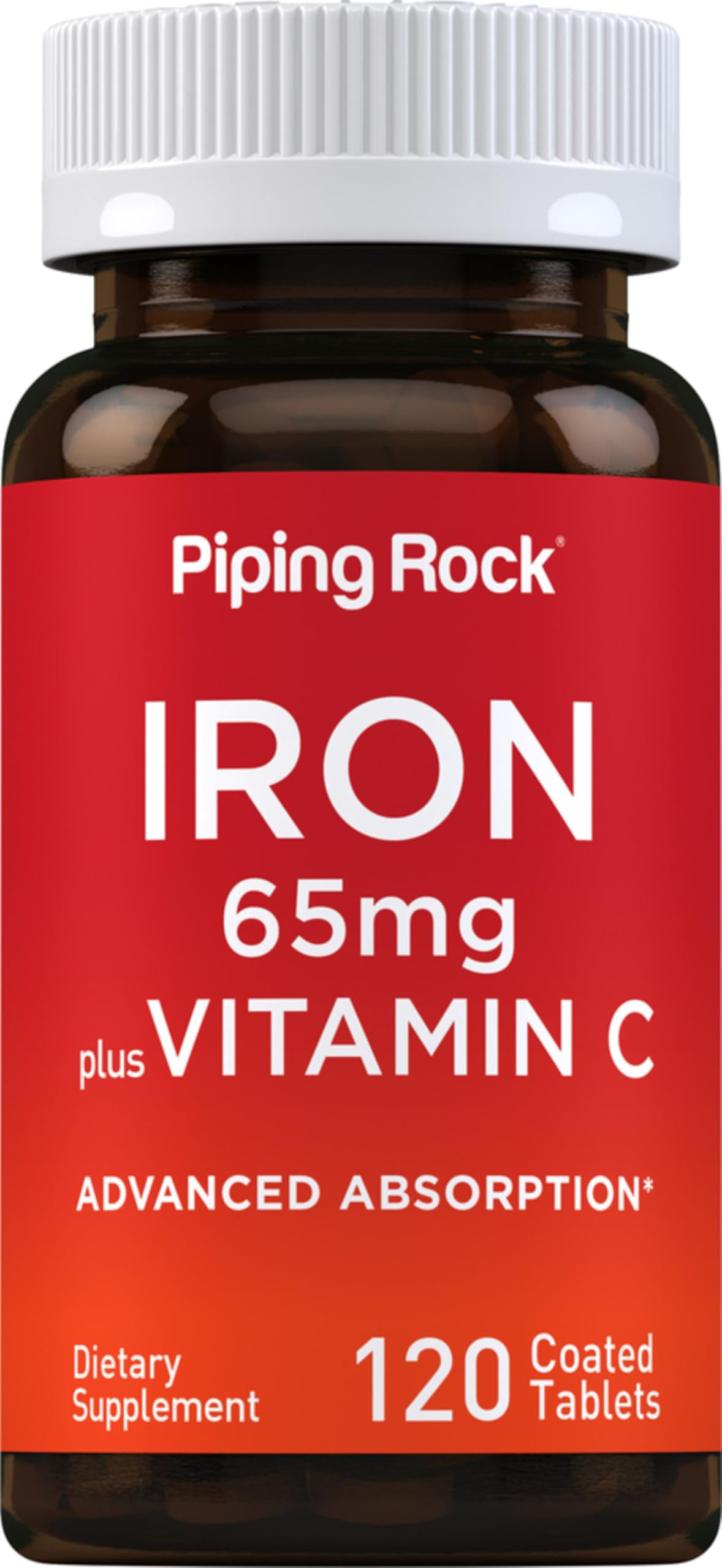 Piping Rock Iron Supplement 65 mg with Vitamin C 120 Tablets