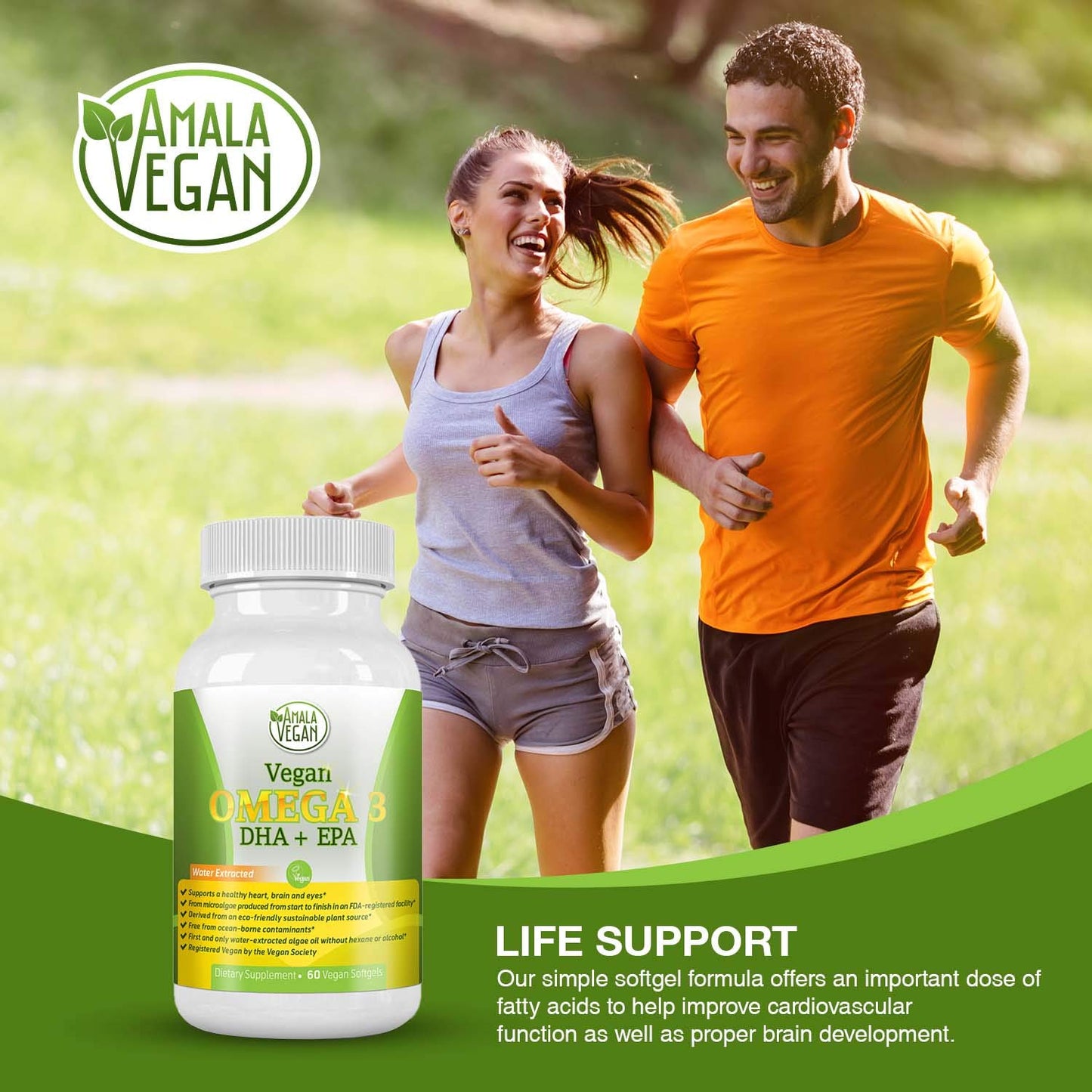 Amala Vegan Potent Vegan Omega-3 Supplement Softgel 60 Count