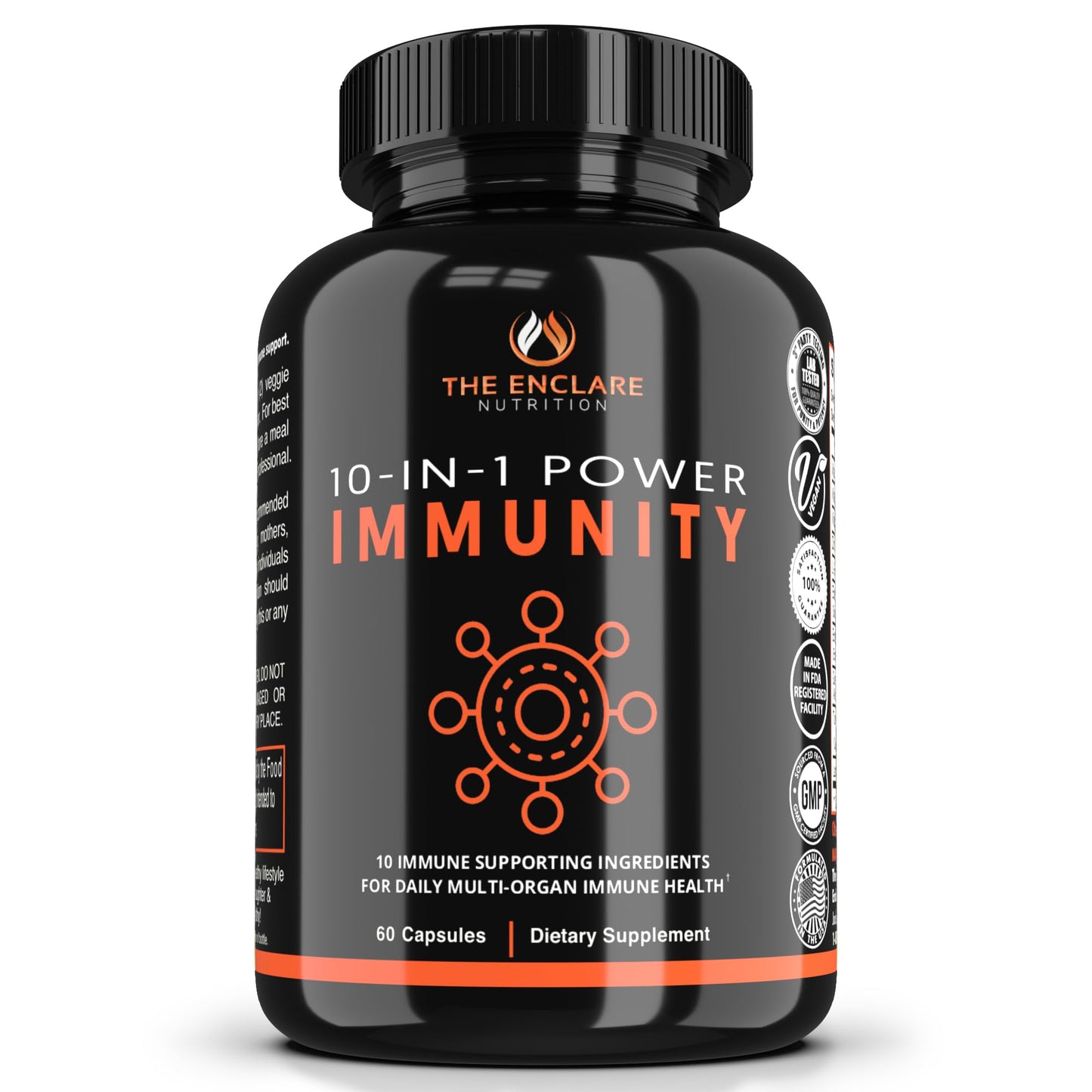THE ENCLARE NUTRITION 10 in 1 Immune Support Booster Supplement with Echinacea, Vitamin C and Zinc, Turmeric, Ginger, B6, Elderberry for Adults Immunity Defense Vitamins, 60 Veg Capsules
