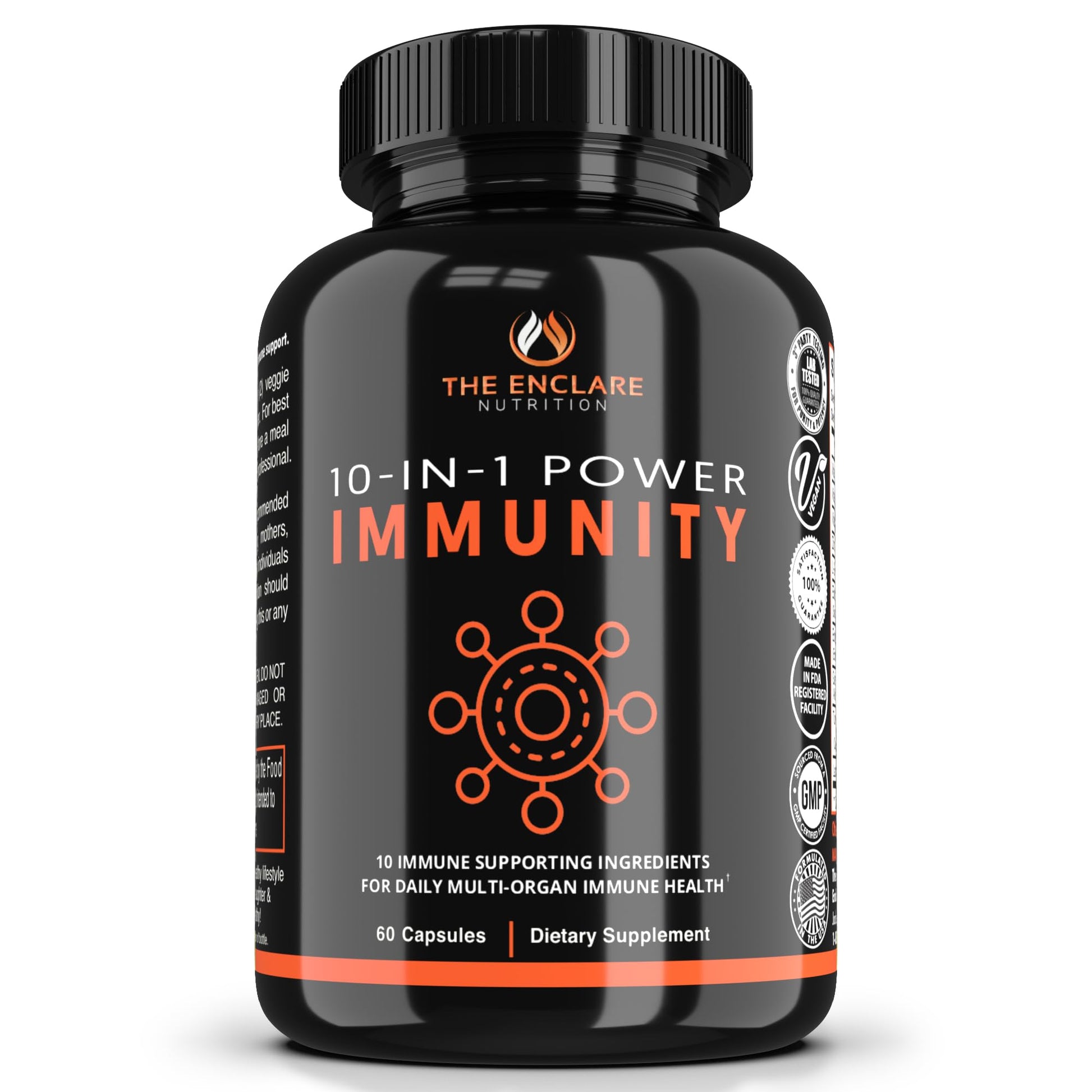 THE ENCLARE NUTRITION 10 in 1 Immune Support Booster Supplement with Echinacea, Vitamin C and Zinc, Turmeric, Ginger, B6, Elderberry for Adults Immunity Defense Vitamins, 60 Veg Capsules