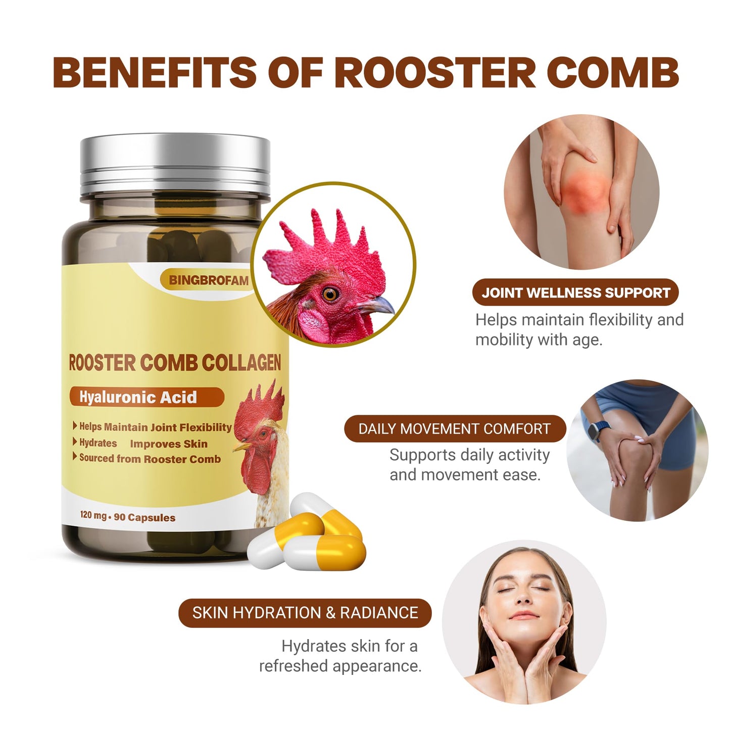 QIFEISHANKA Rooster Comb Collagen with Hyaluronic Acid Capsules 120mg, 60 Capsules