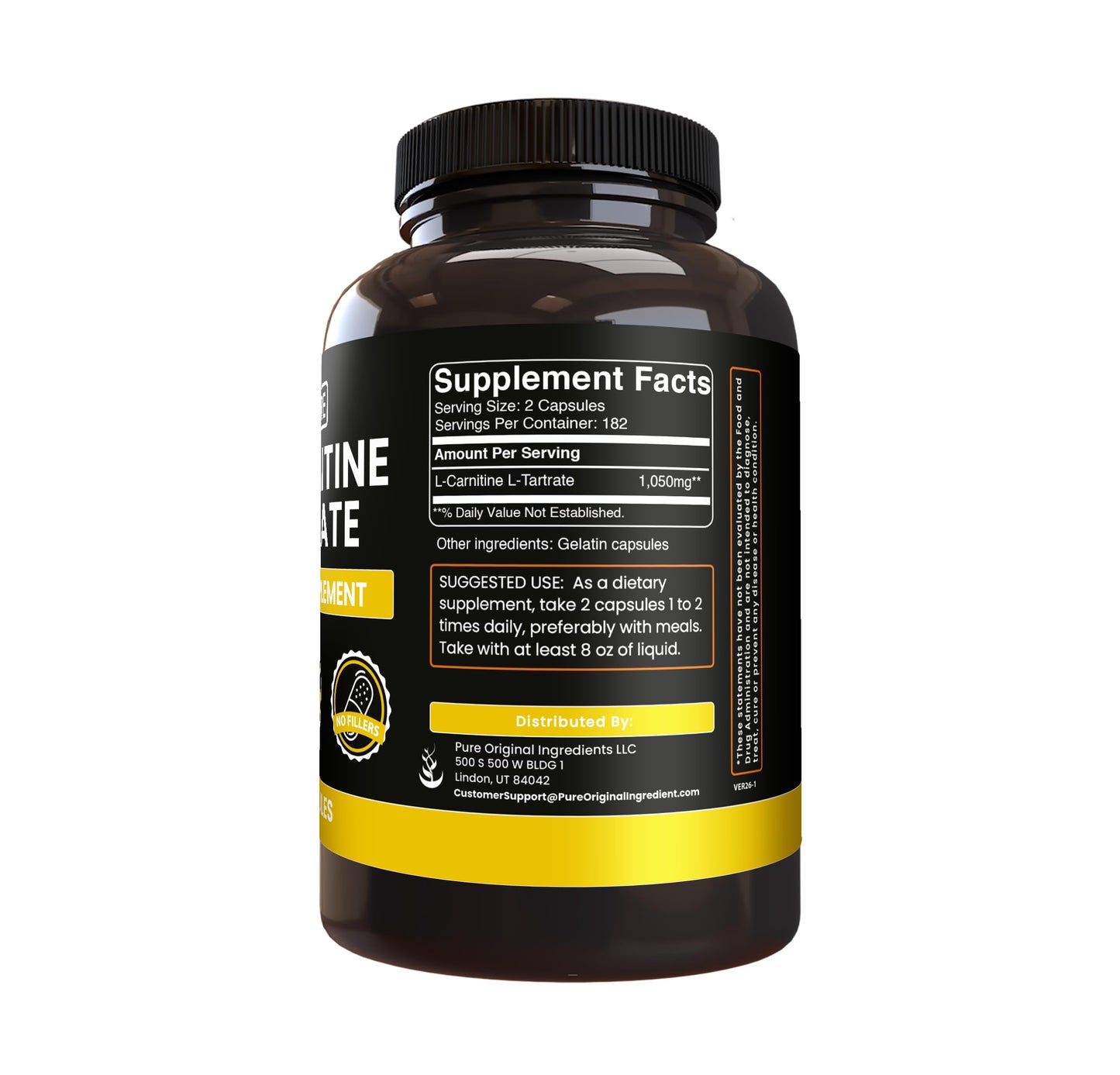PURE ORIGINAL INGREDIENTS L-Carnitine Tartrate Capsule, 365 Capsules