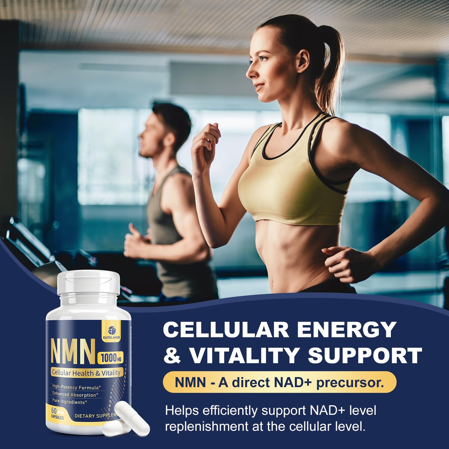 OUTELANDE NMN Supplement (Nicotinamide Mononucleotide) - 6-in-1 NAD Support with Quercetin, TMG, Resveratrol, Spermidine & Black Pepper Extract, Capsules, 60 Count