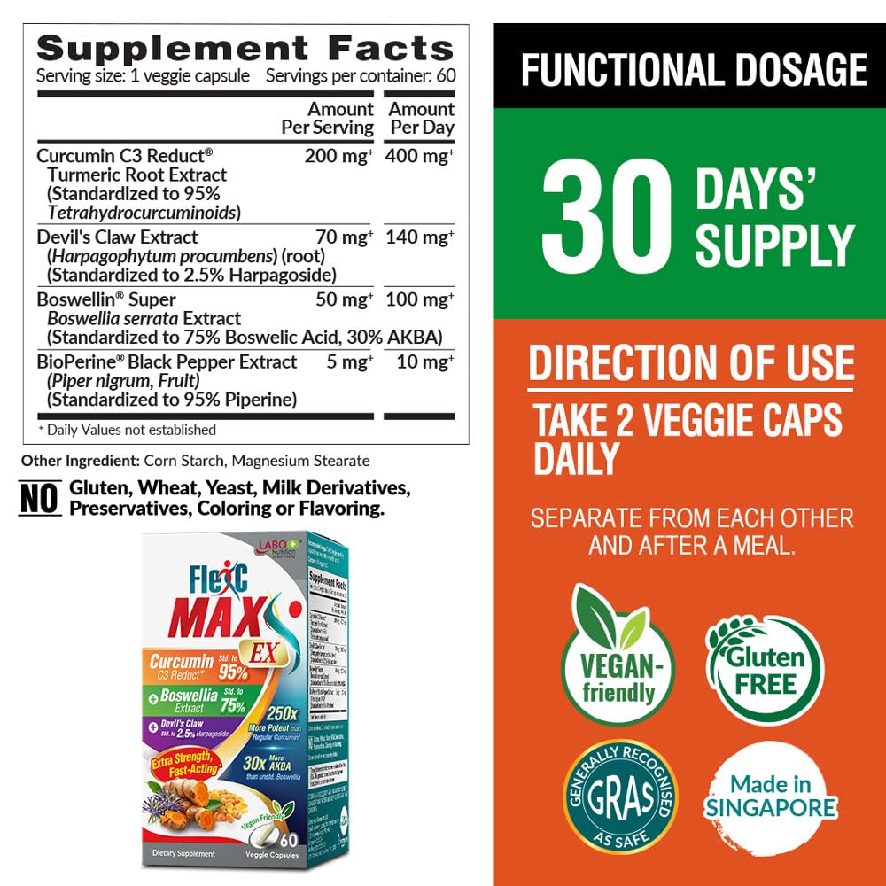 LABO Nutrition FlexC MAX EX Turmeric Curcumin Boswellia Capsules 120