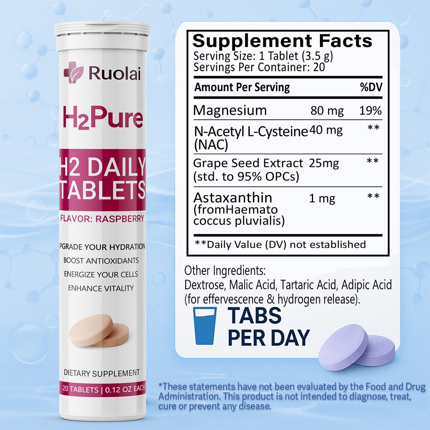 Ruolai H2pure Hydrogen Tablets – 20 Tablets