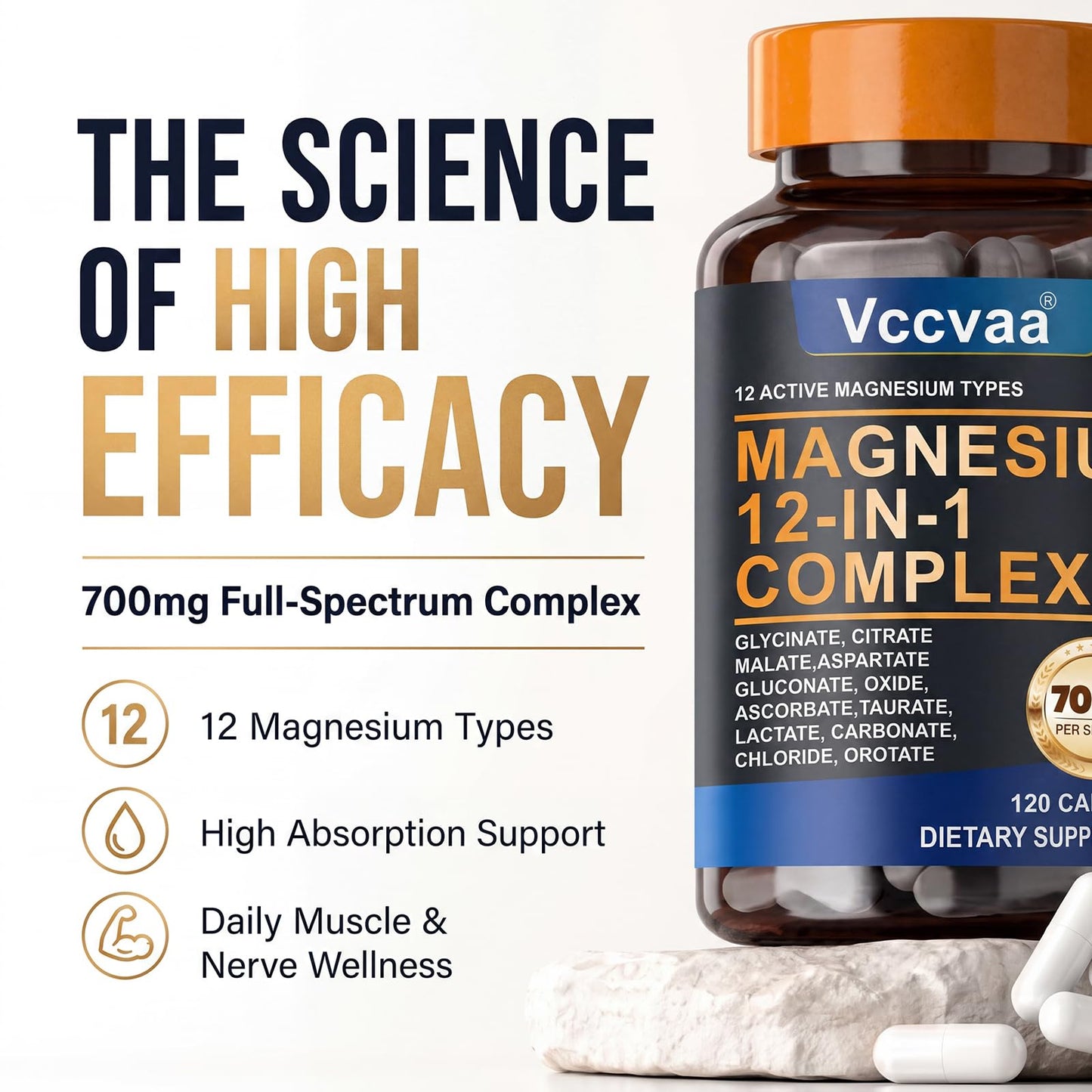 Vccvaa Magnesium Complex 700mg 12-in-1 Magnesium Supplement 120 Capsules