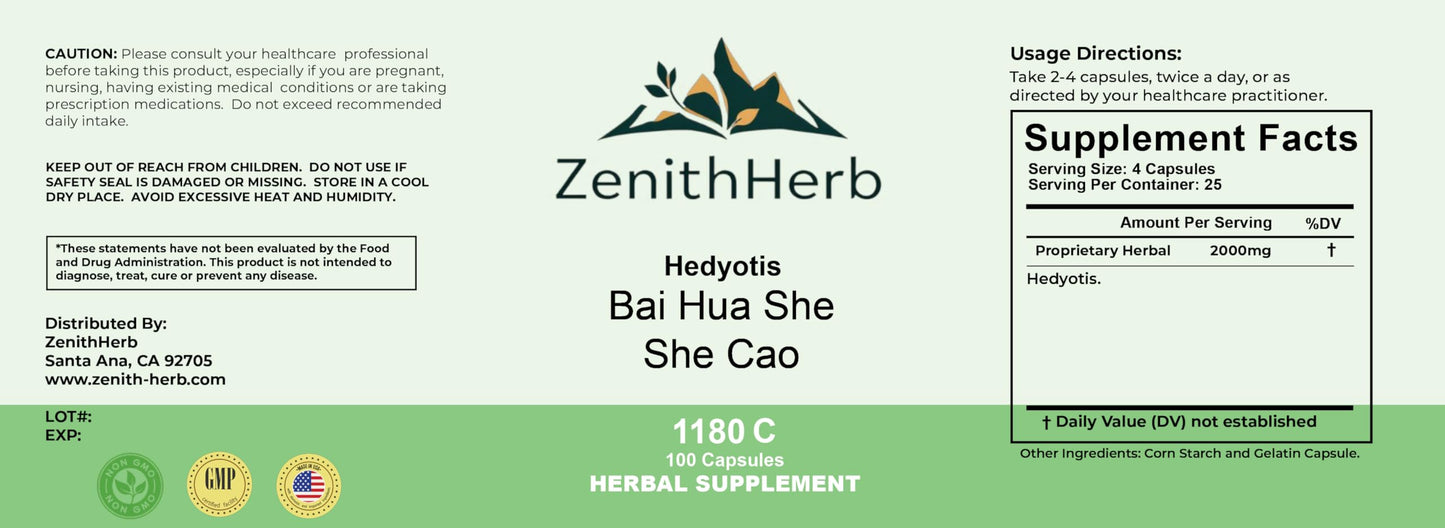 ZenithHerb Hedyotis, Bai Hua She She Cao 100 Capsules