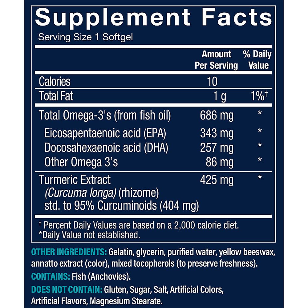 Vthrive Omega-3 with Turmeric EPA/DHA 600 mg with Turmeric 424 mg Softgels, 60 Count