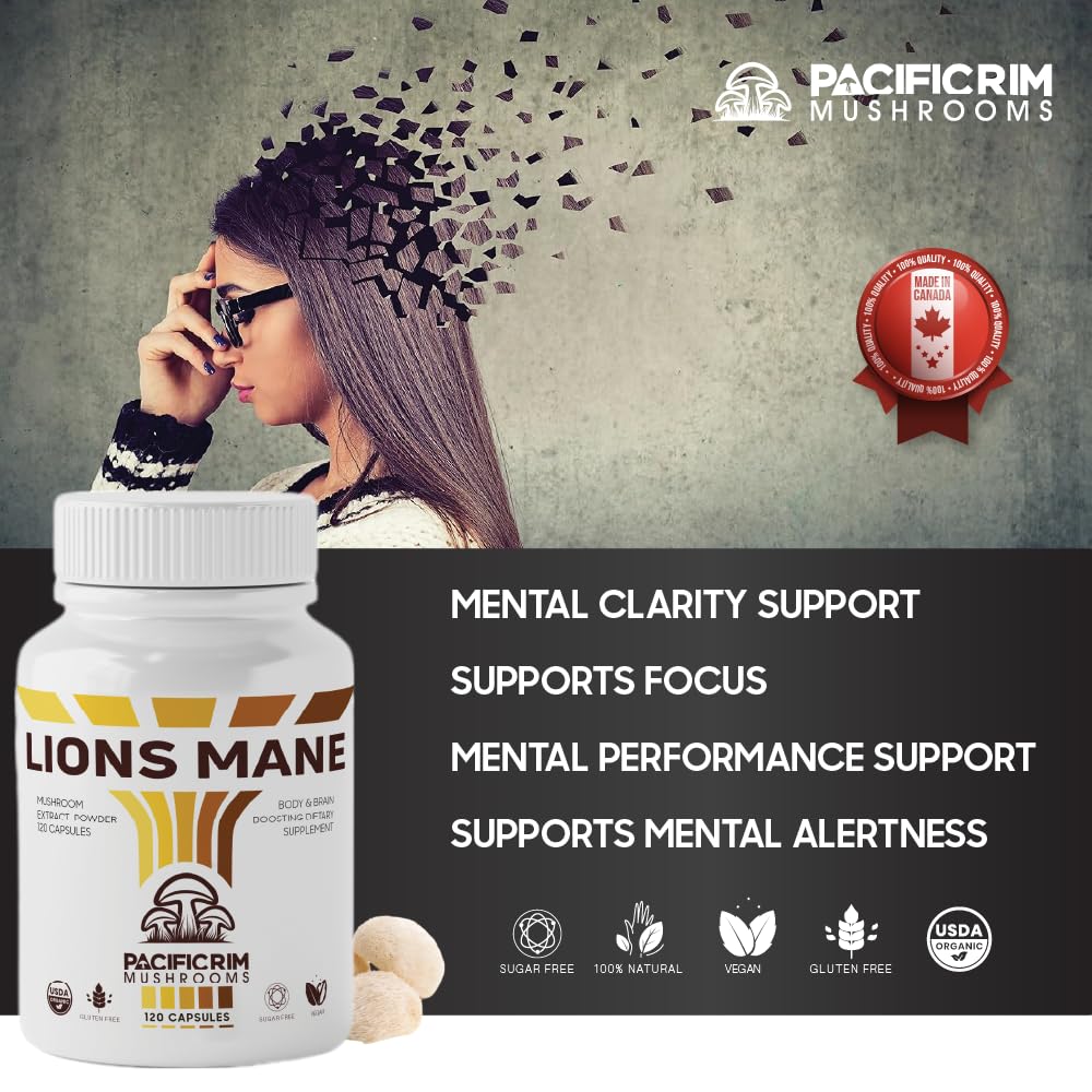 Pacific Rim Mushrooms Lion’s Mane Mushroom Extract Capsules 120 Count
