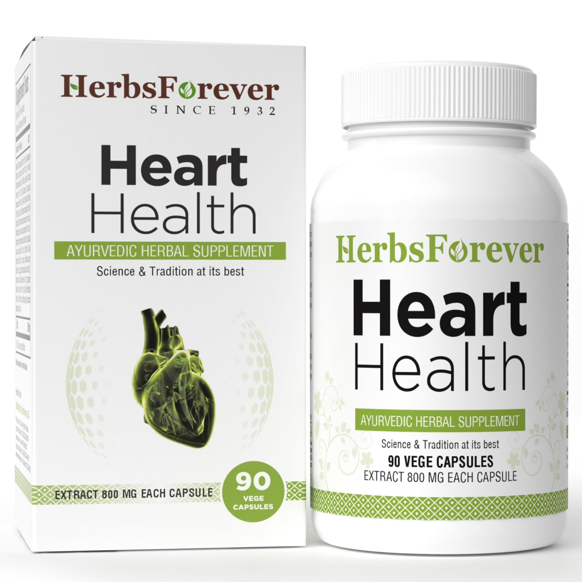 Herbsforever Heart Health - Cardiovascular Support, Heart Wellness, Anti-Stress with Ashwagandha, Guggulipid, Terminalia Arjuna, Cinnamon, Garlic, Indian Gooseberry + 13 Herb Extracts, 90 Veg Capsules