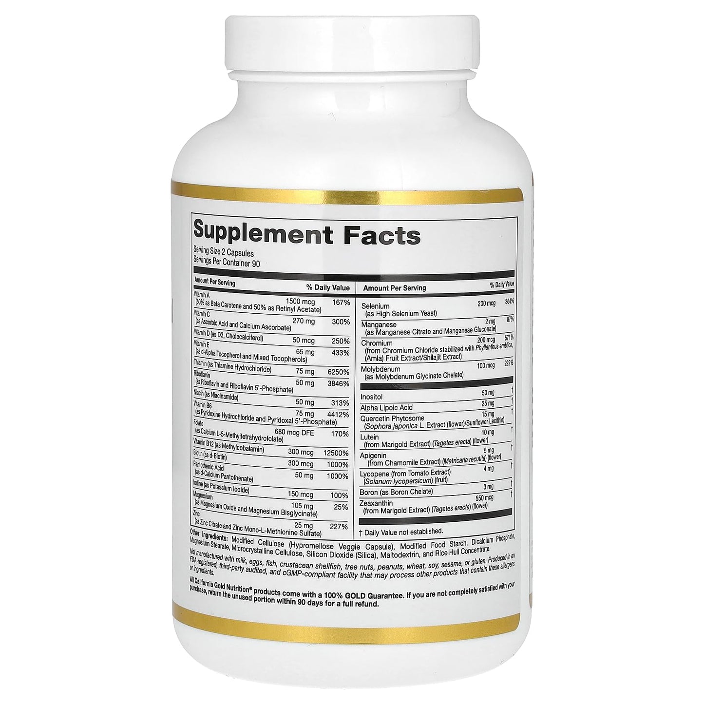 California Gold Nutrition Multivitamin and Mineral with Methyl B12, Vitamin C, L-MethylFolate and Bio-Quercetin Capsules, 180 Count