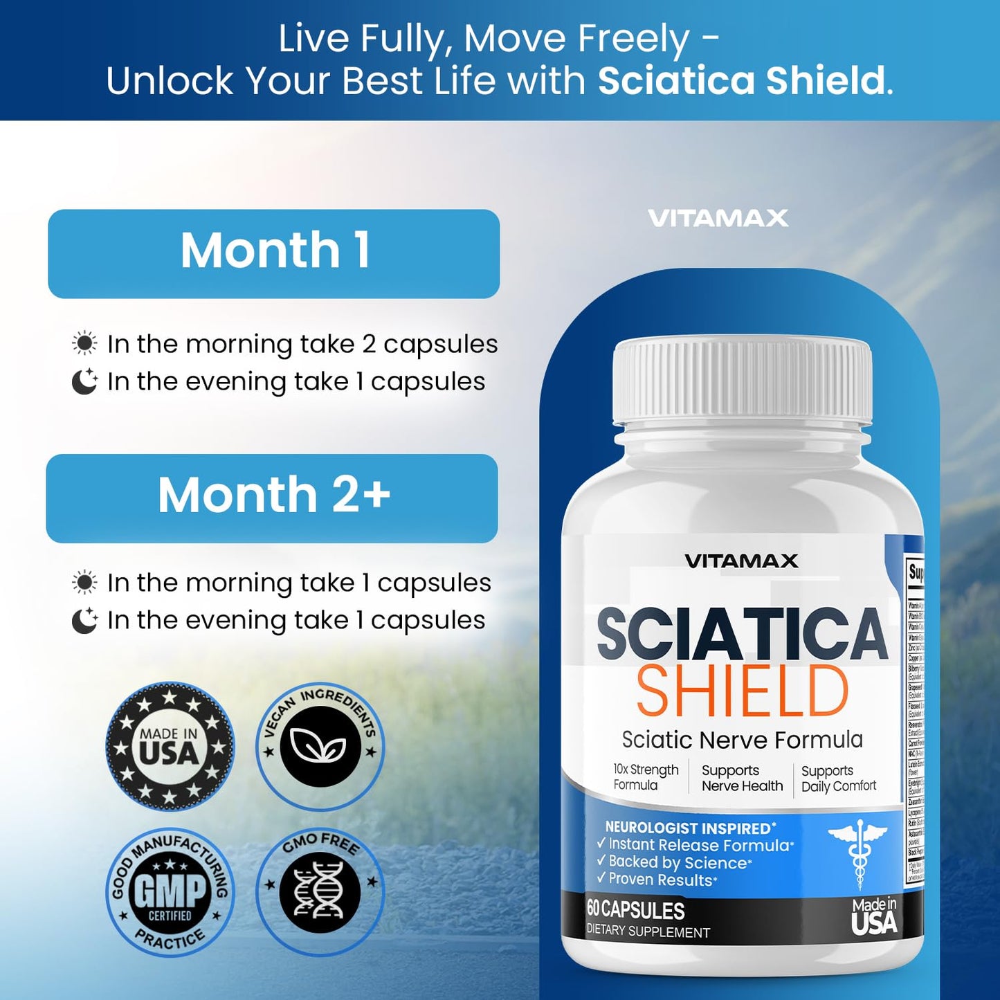 Vitamax Sciatic Nerve Health Support Supplement Capsule, 60 Count
