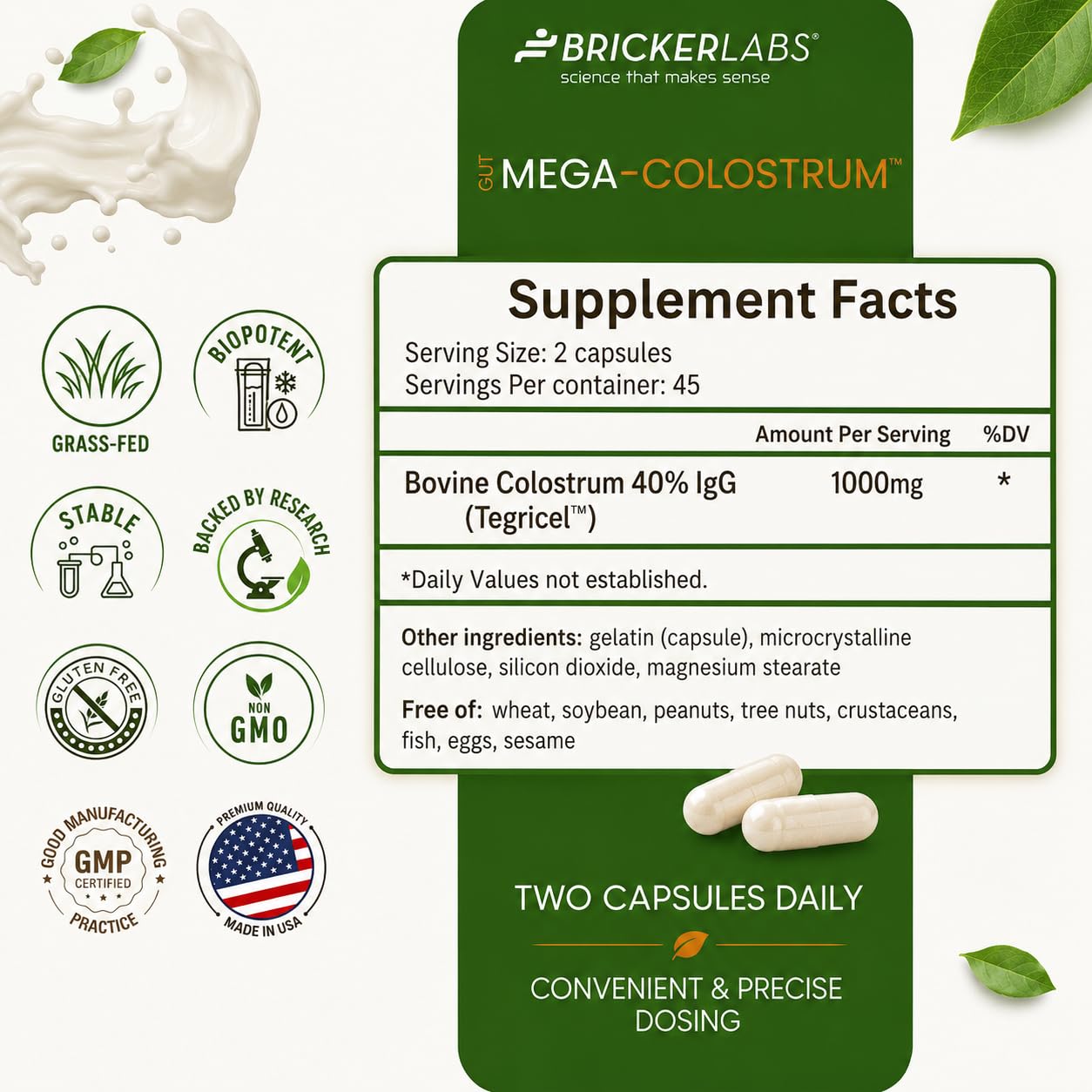 Bricker Labs Mega-Colostrum Capsules, 90 Count