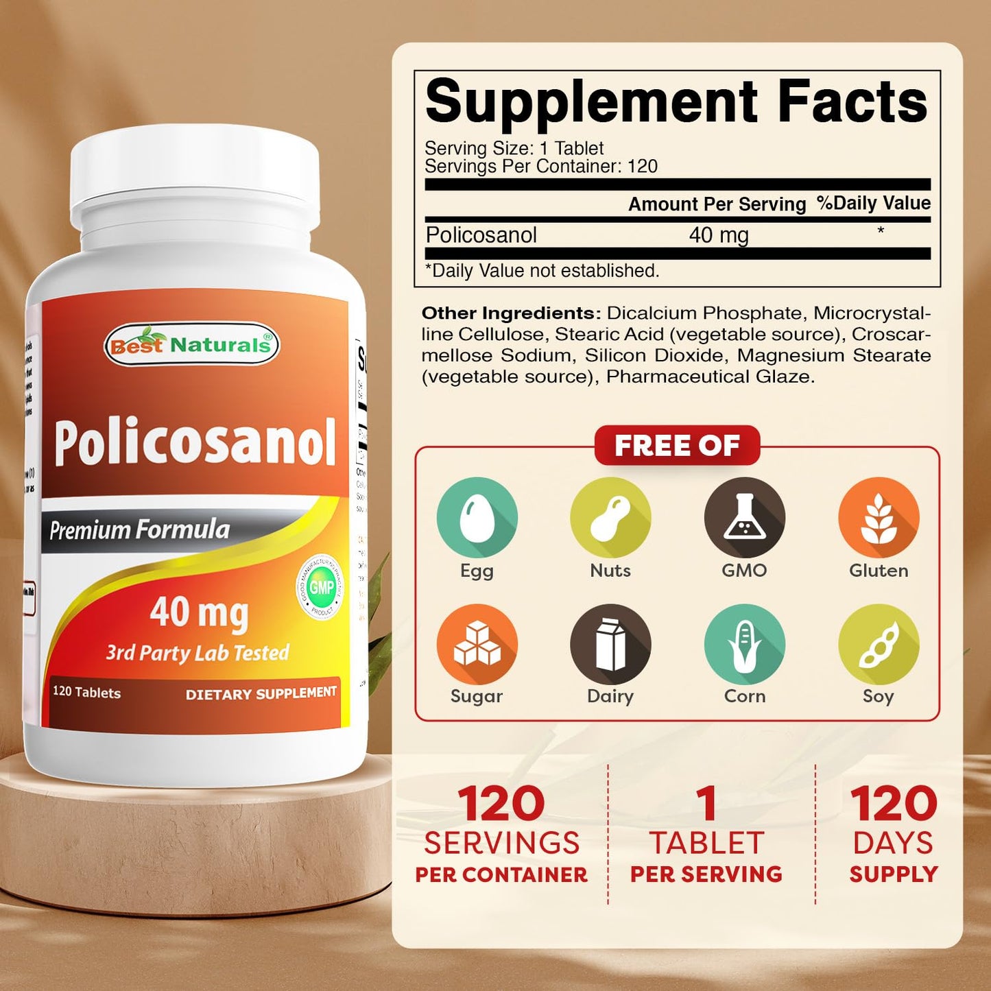 Best Naturals Policosanol 40mg Tablets 240